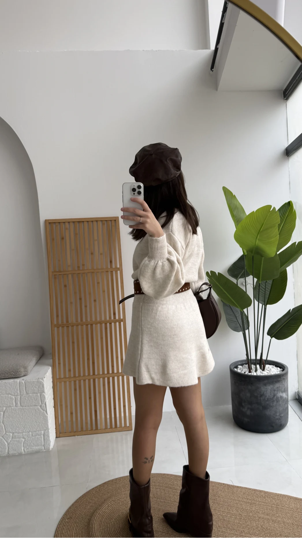 Ekru Mini Etek Hırka Takım