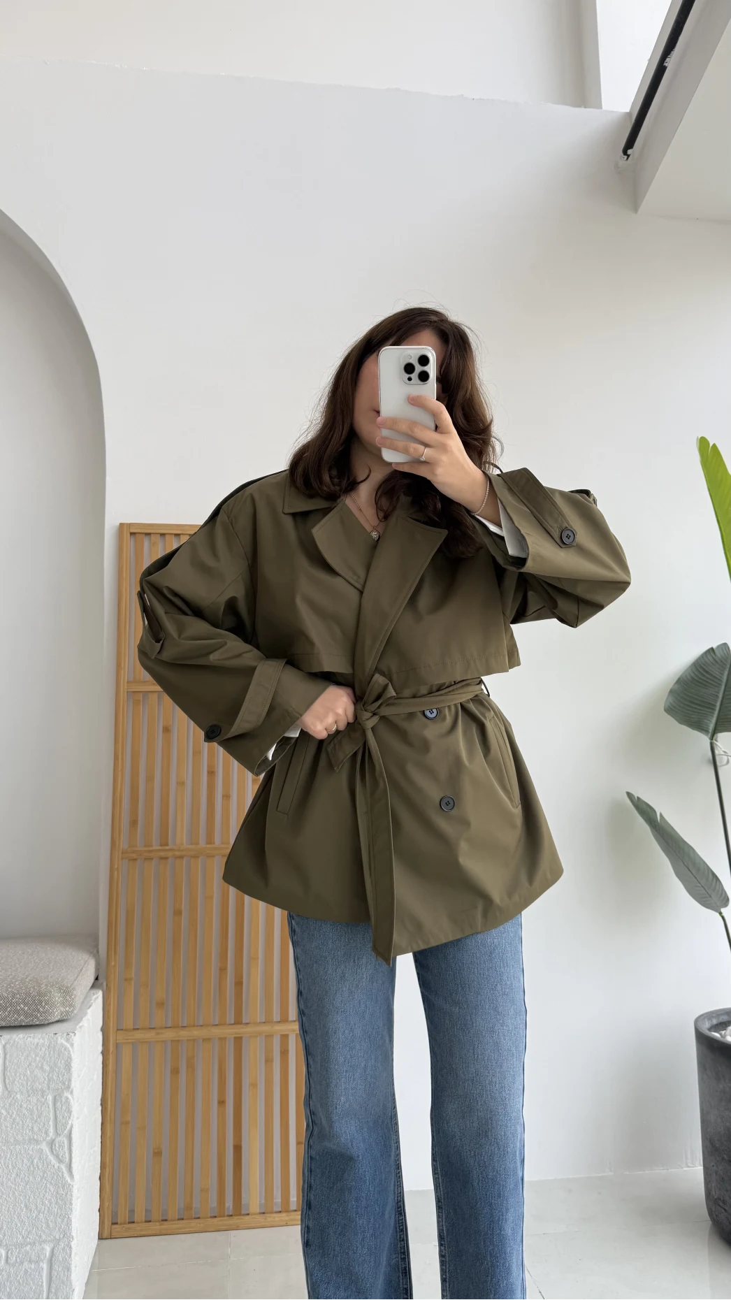 Elana - Suya Dayanıklı Kuşaklı Trenç Haki