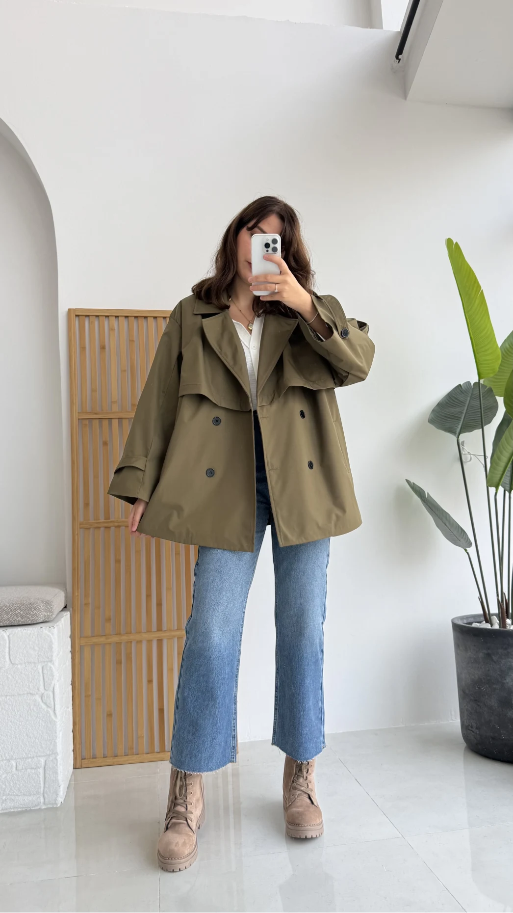 Elana - Suya Dayanıklı Kuşaklı Trenç Haki