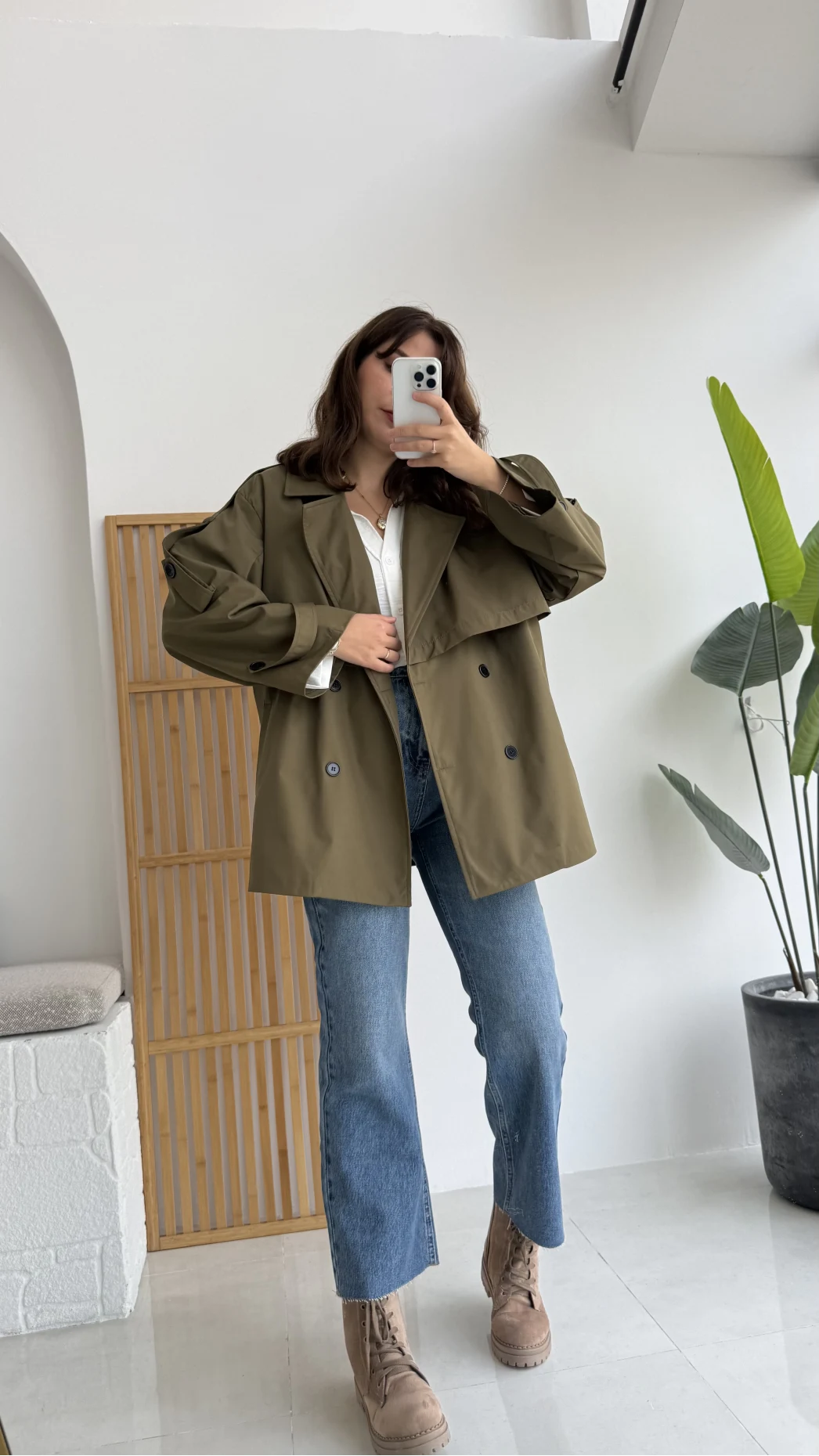 Elana - Suya Dayanıklı Kuşaklı Trenç Haki