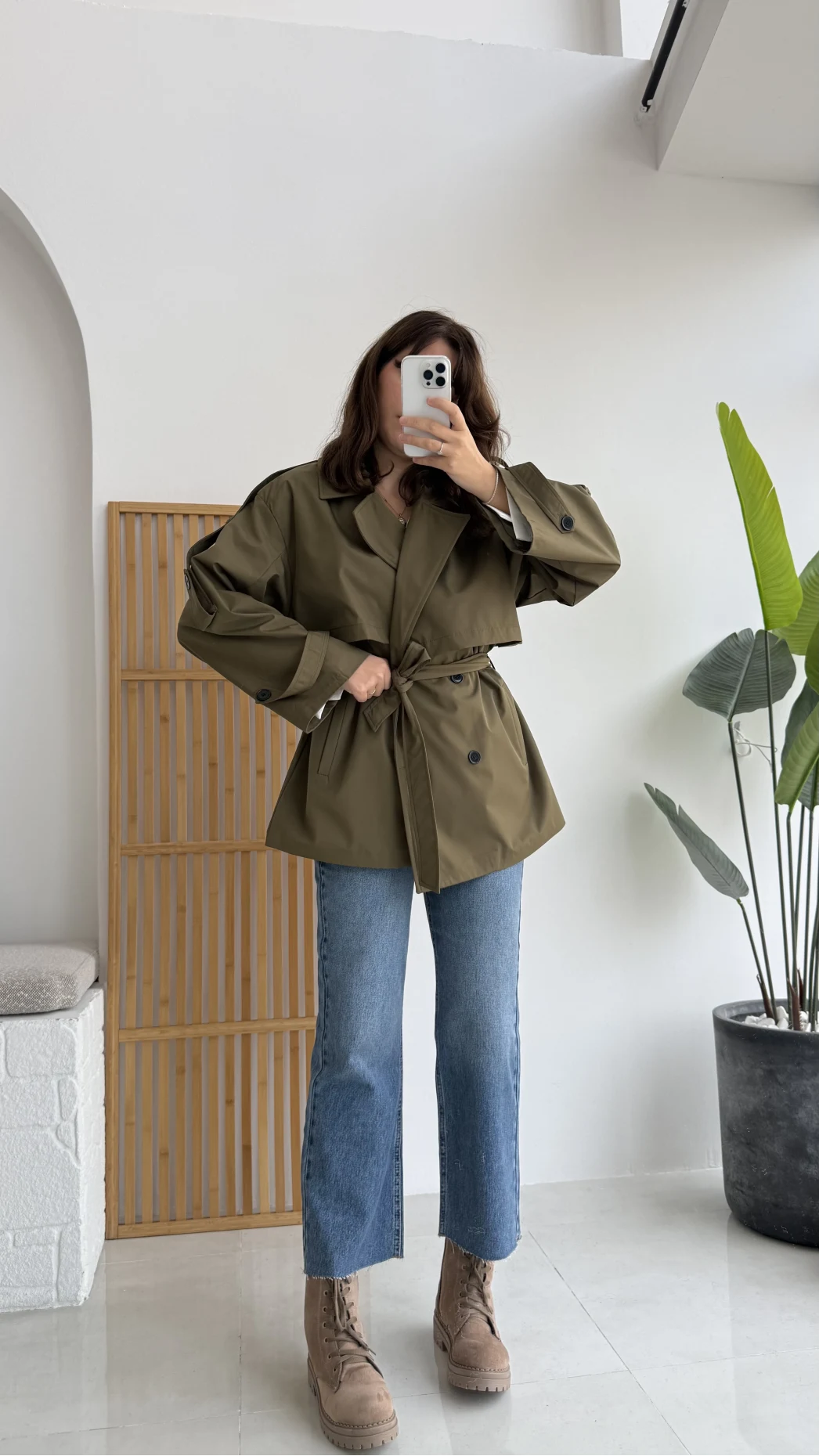 Elana - Suya Dayanıklı Kuşaklı Trenç Haki