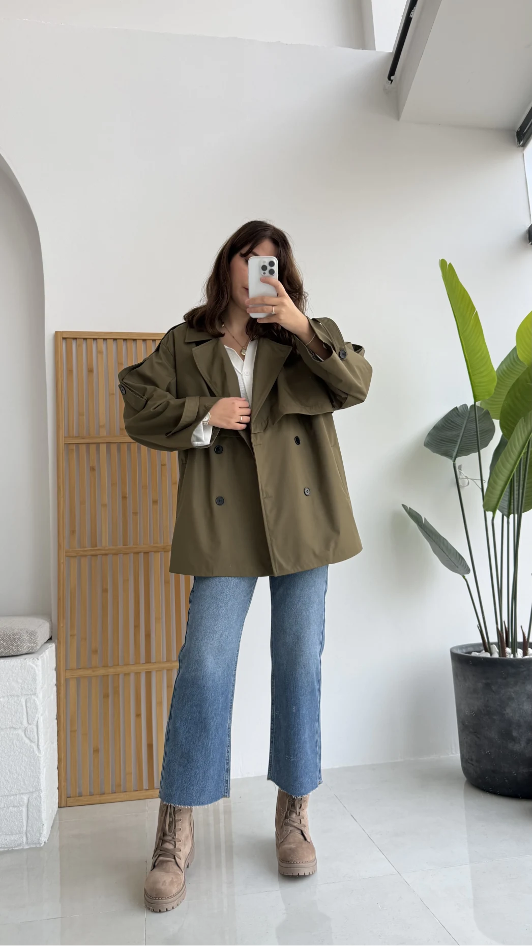 Elana - Suya Dayanıklı Kuşaklı Trenç Haki