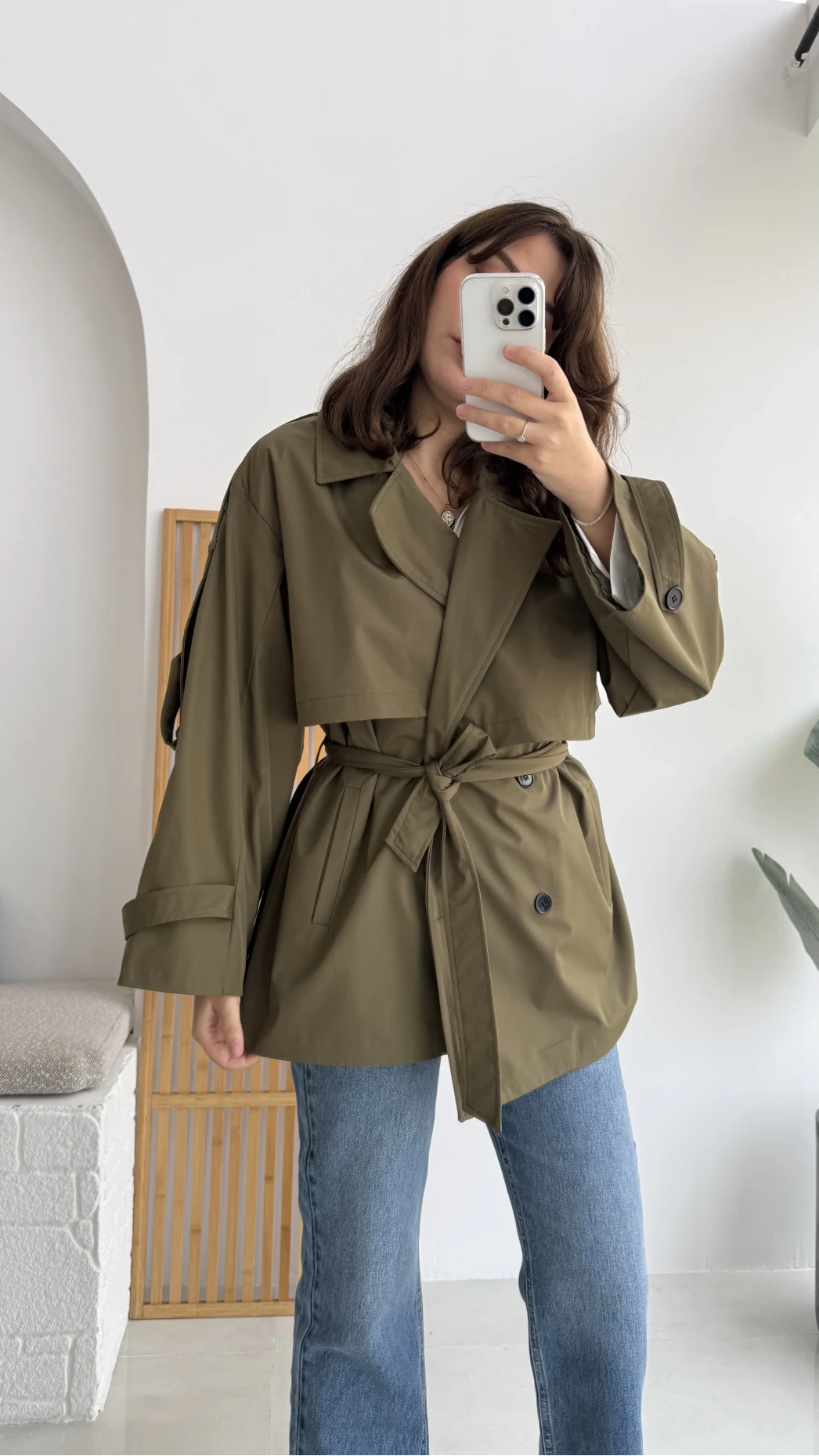 Elana - Suya Dayanıklı Kuşaklı Trenç Haki