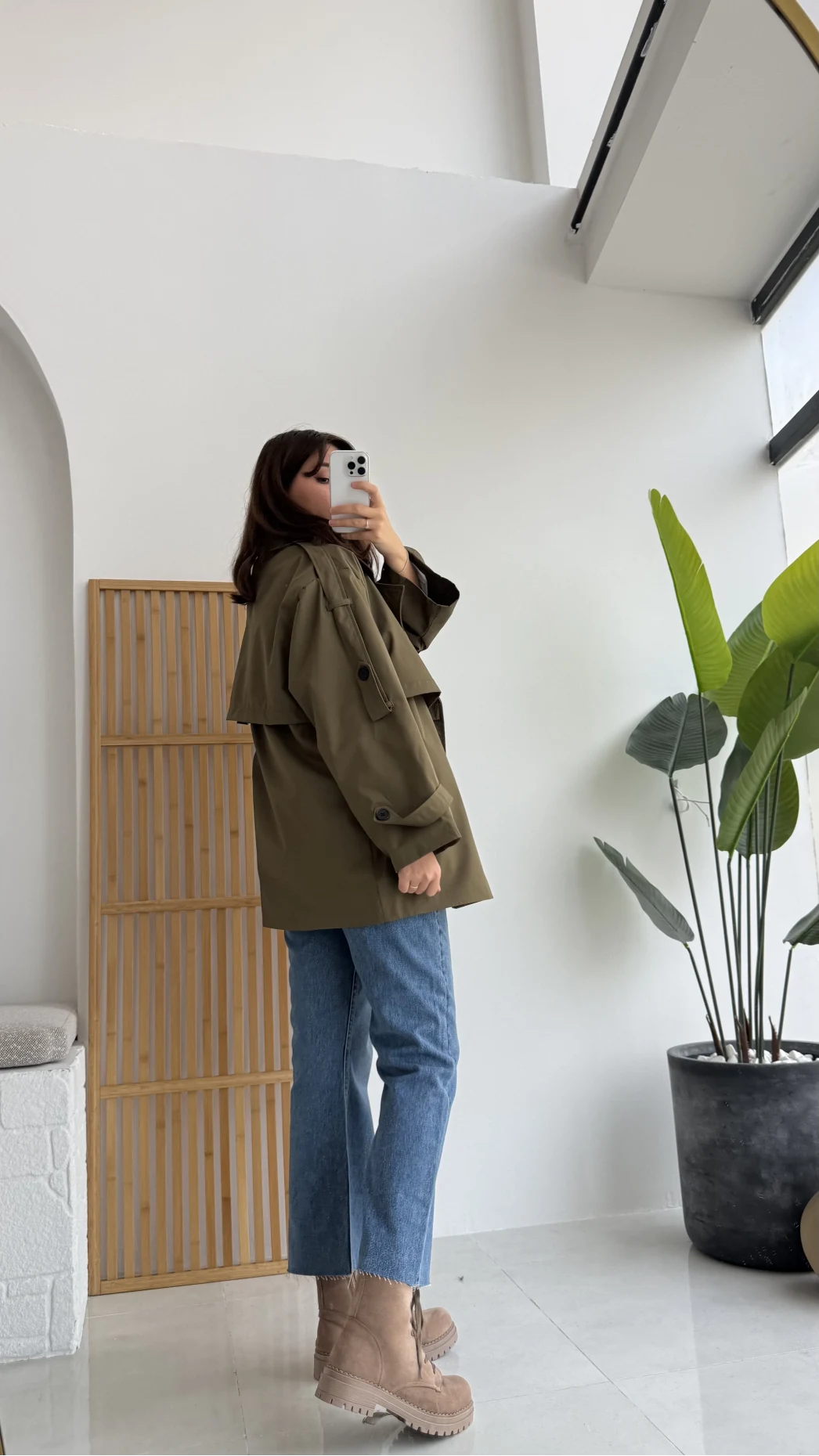 Elana - Suya Dayanıklı Kuşaklı Trenç Haki