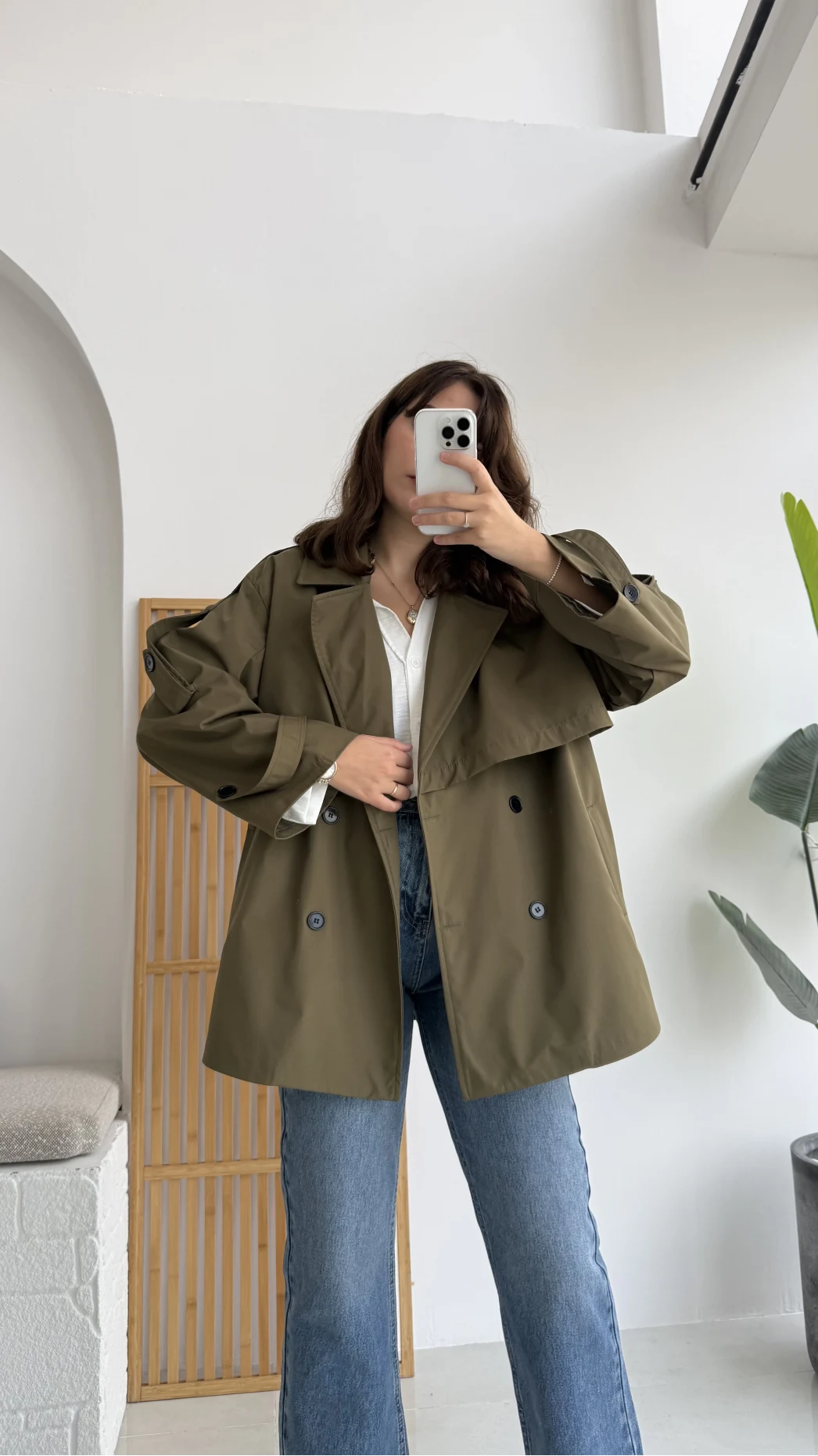 Elana - Suya Dayanıklı Kuşaklı Trenç Haki