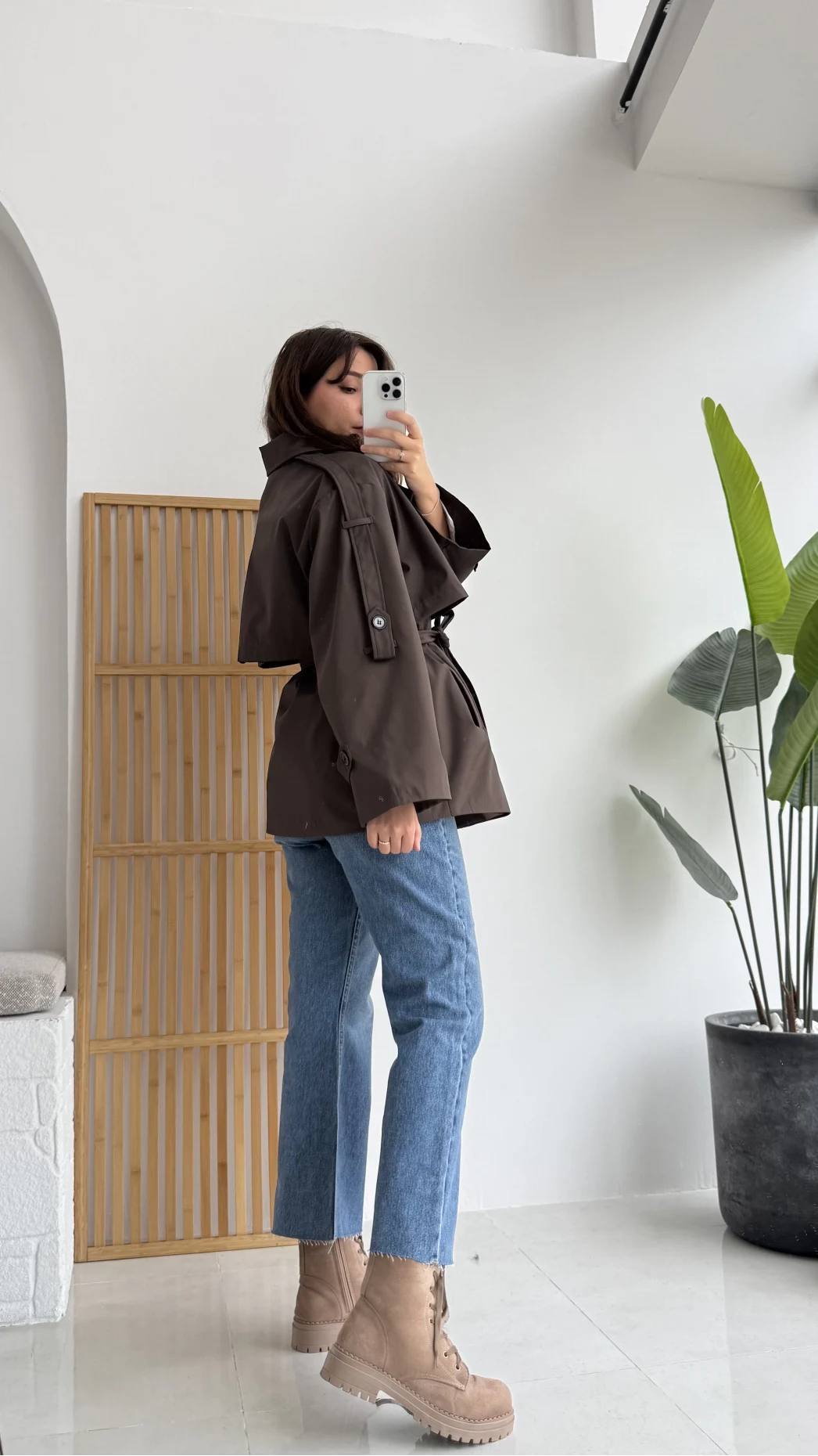 Elana - Suya Dayanıklı Kuşaklı Trenç Kahve