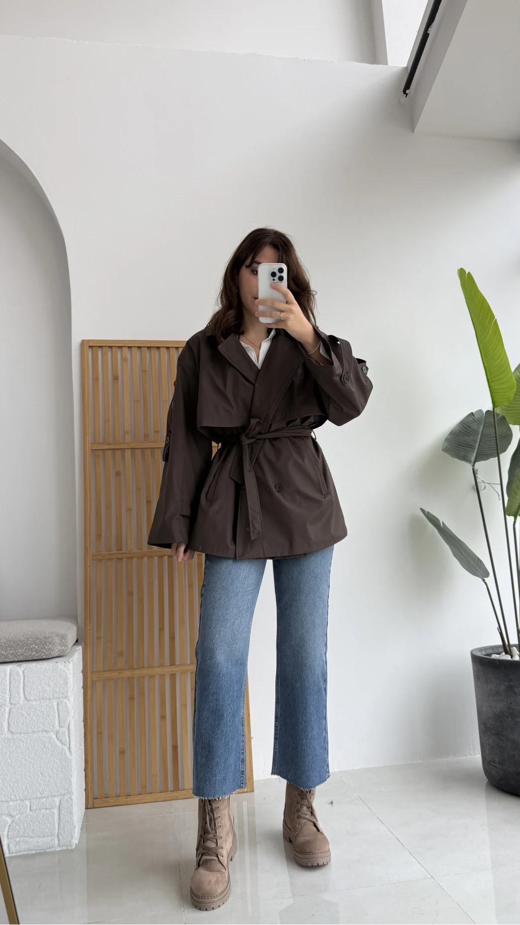 Elana - Suya Dayanıklı Kuşaklı Trenç Kahve