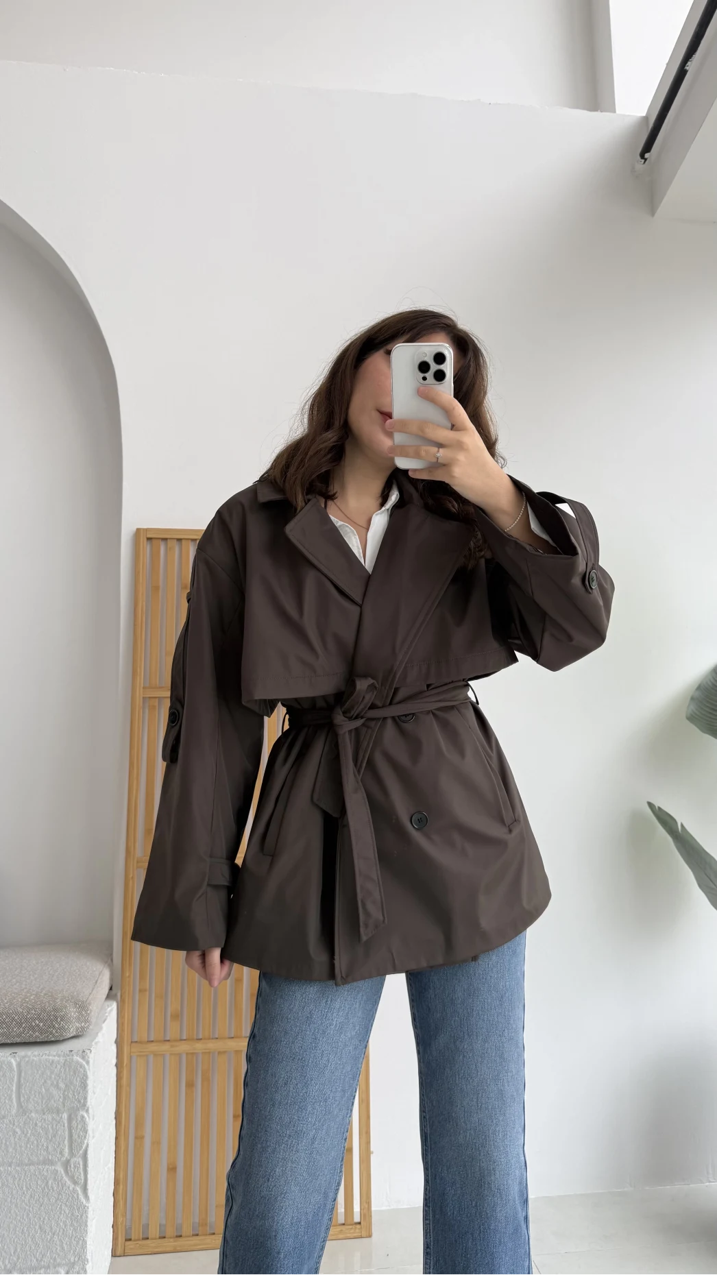 Elana - Suya Dayanıklı Kuşaklı Trenç Kahve