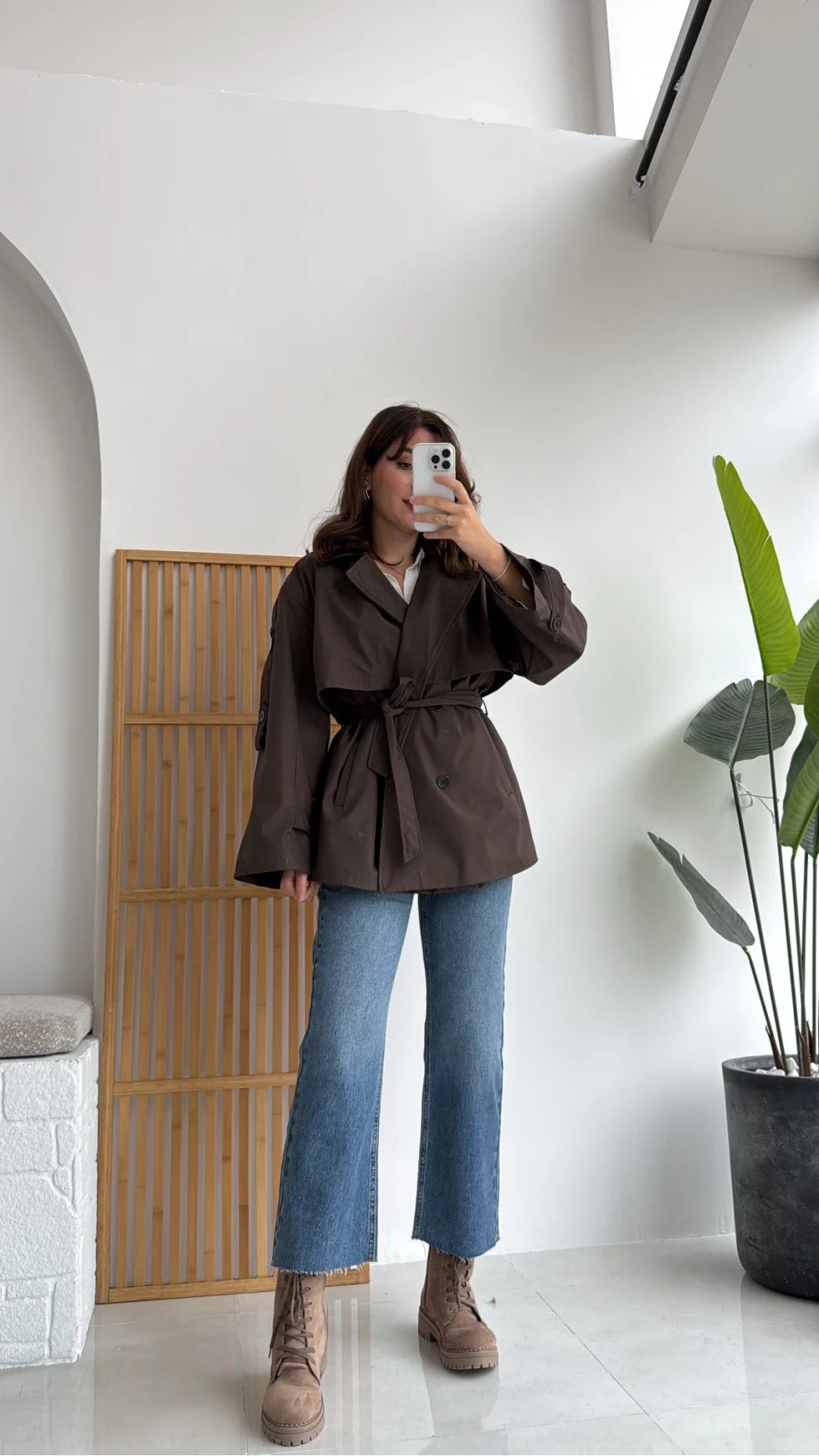 Elana - Suya Dayanıklı Kuşaklı Trenç Kahve