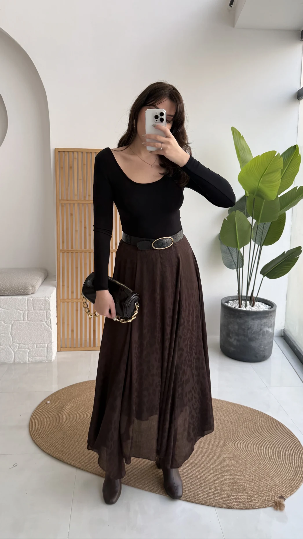 Eleanor Asimetrik Kesim Saten Etek - Acı Kahve - Kod: 3362