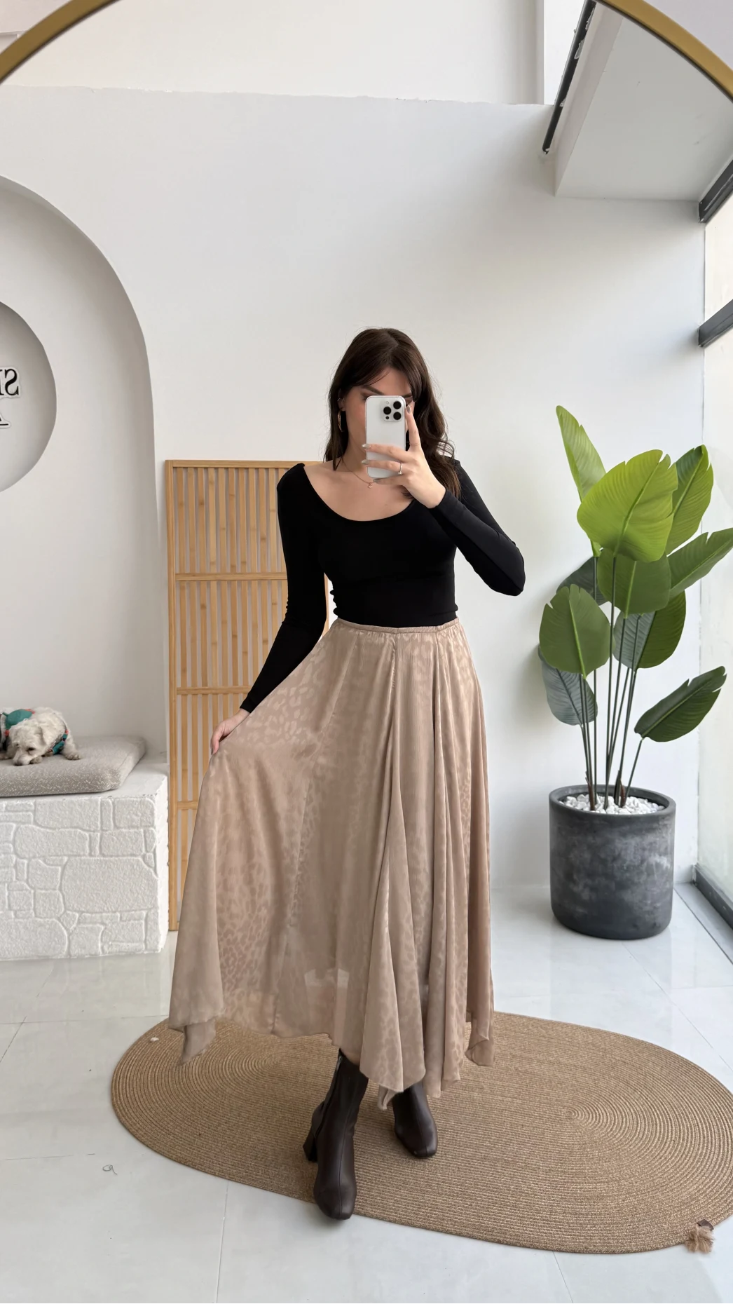 Eleanor Asimetrik Kesim Saten Etek - Camel - Kod: 3362