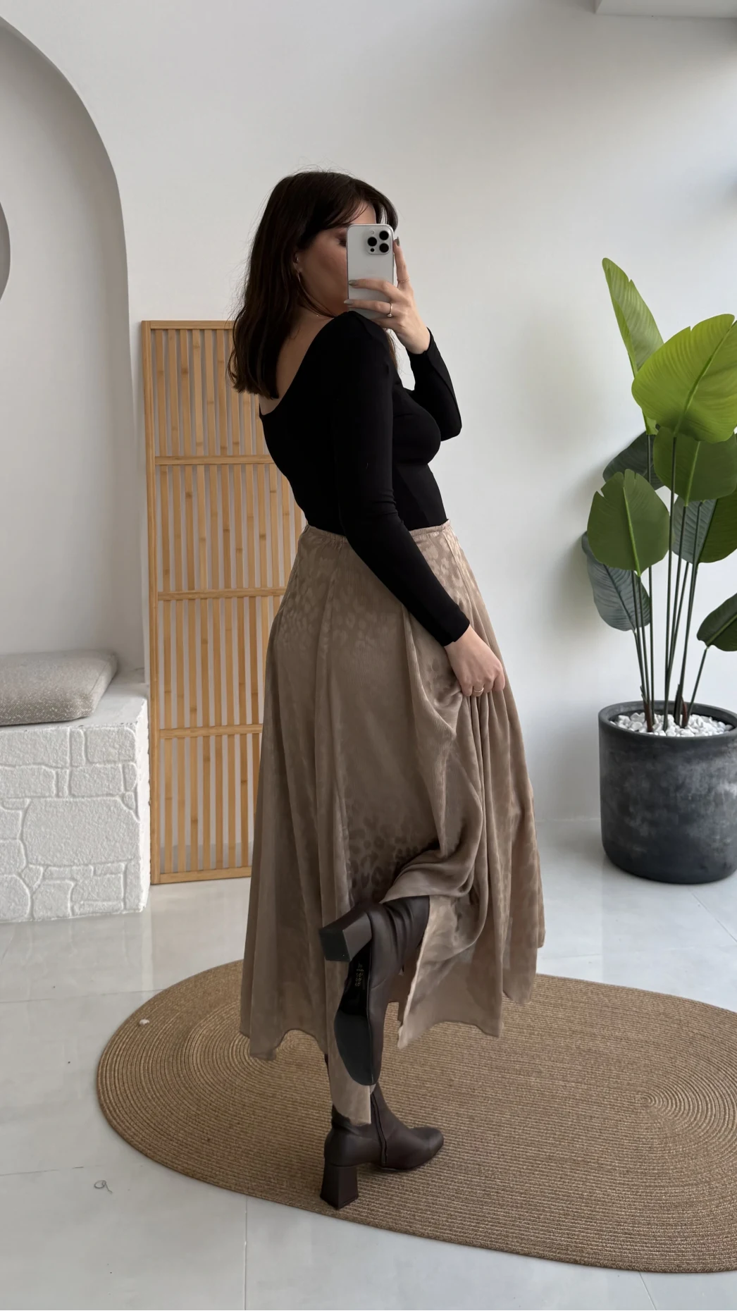 Eleanor Asimetrik Kesim Saten Etek - Camel - Kod: 3362