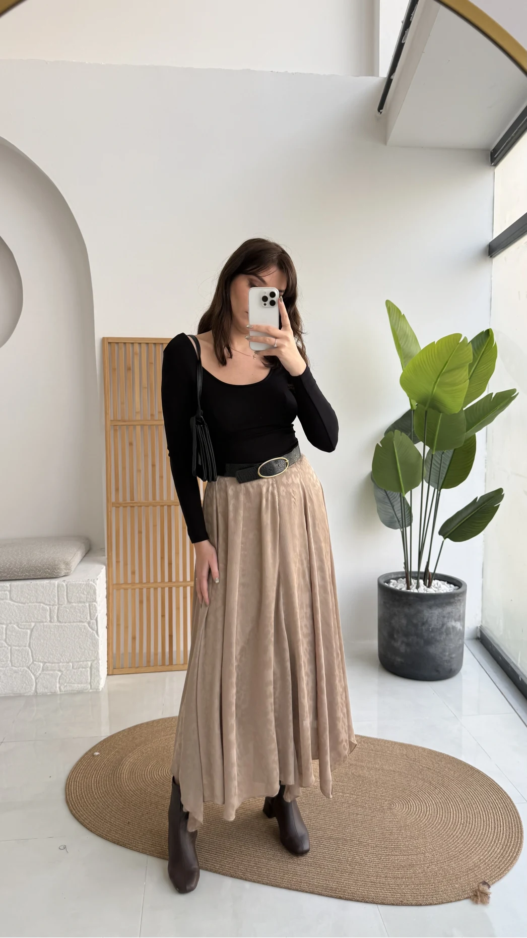 Eleanor Asimetrik Kesim Saten Etek - Camel - Kod: 3362