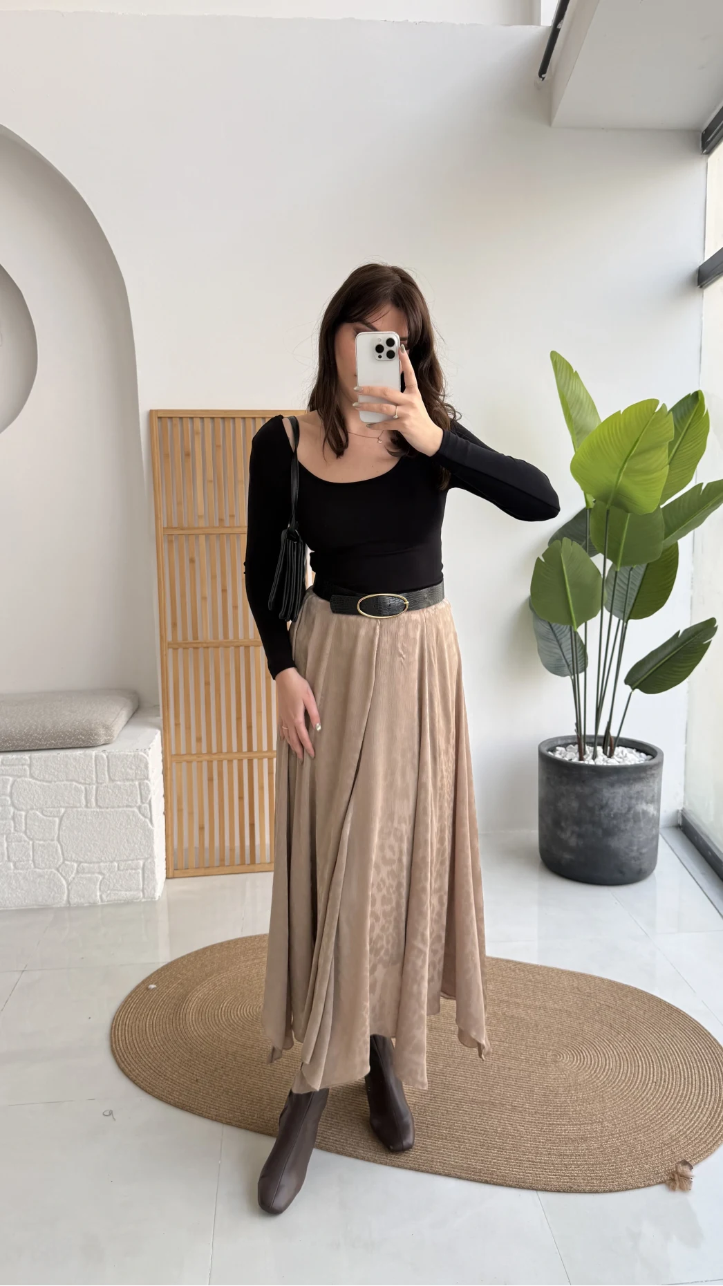 Eleanor Asimetrik Kesim Saten Etek - Camel - Kod: 3362