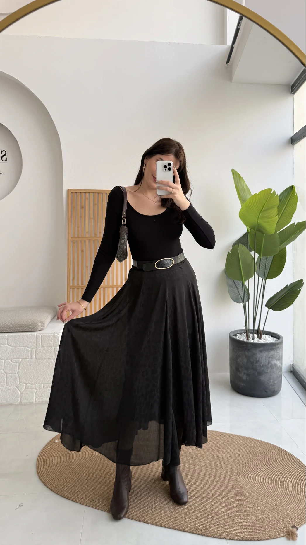 Eleanor Asimetrik Kesim Saten Etek - Siyah - Kod: 3362