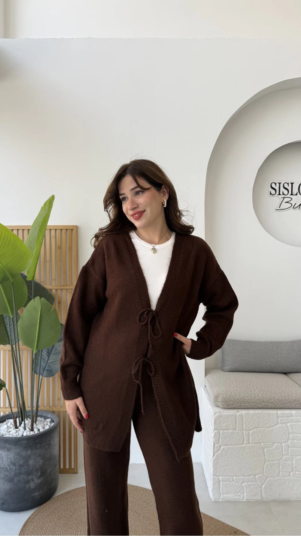 Eliora Çift Bağcıklı Triko Takım - Kahverengi