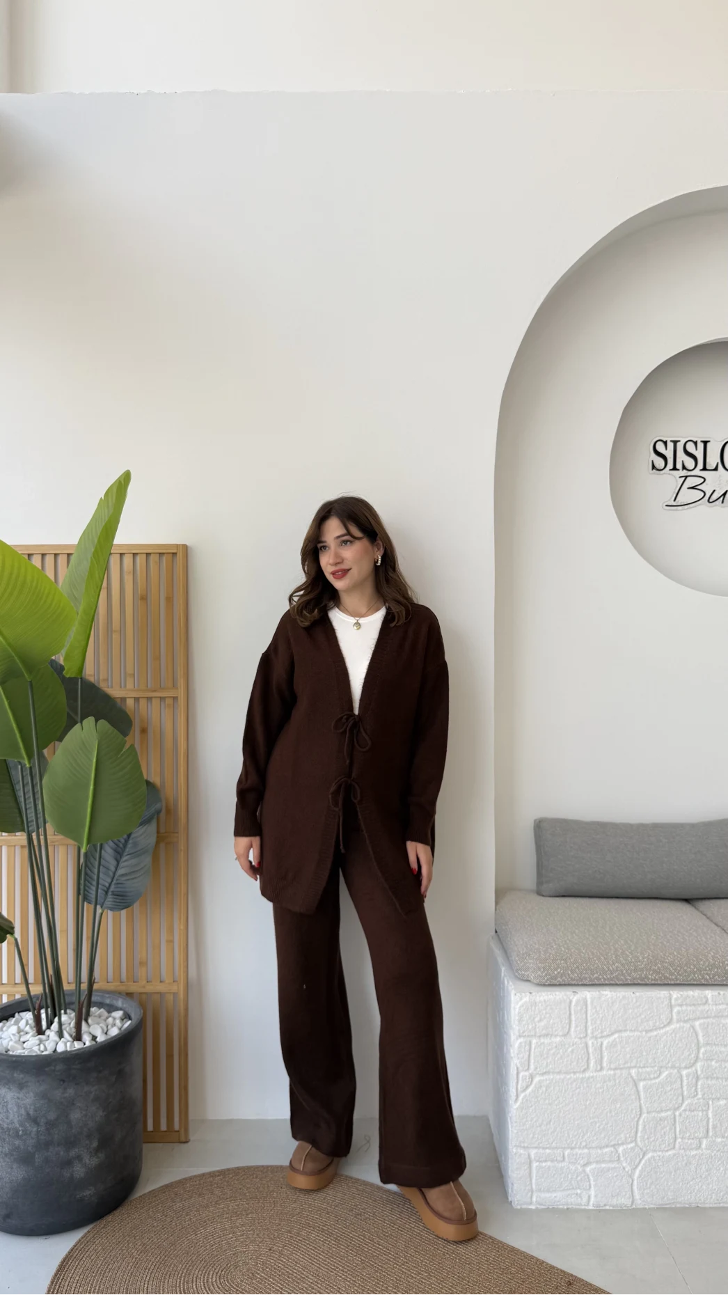 Eliora Çift Bağcıklı Triko Takım - Kahverengi