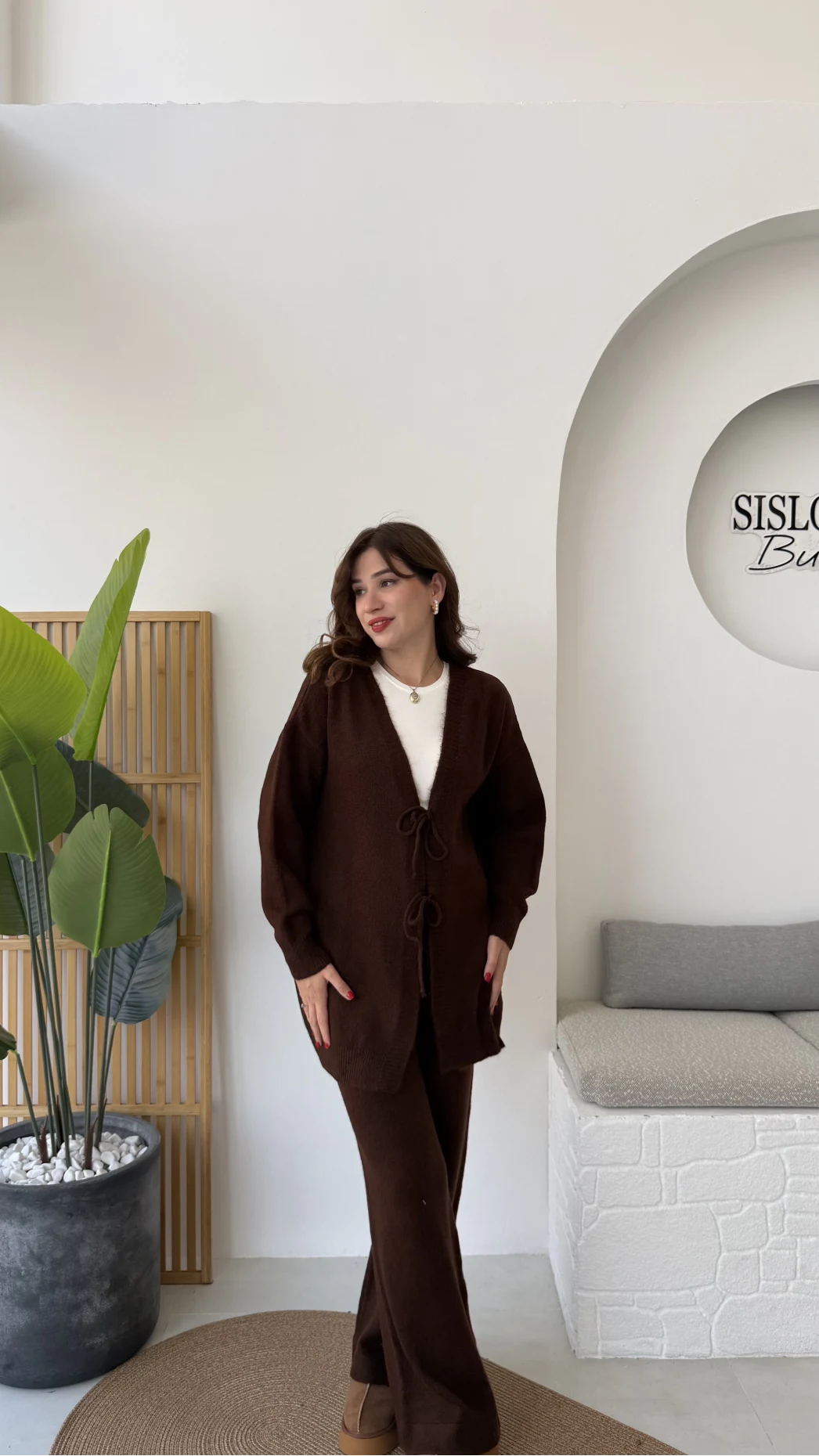 Eliora Çift Bağcıklı Triko Takım - Kahverengi