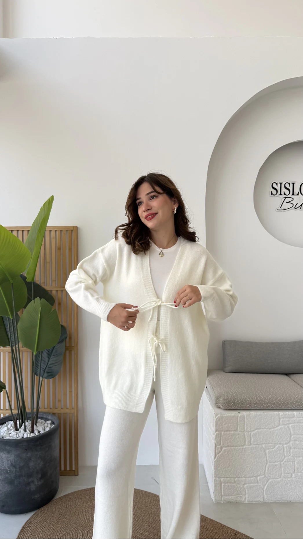 Eliora Çift Bağcıklı Triko Takım - Kırık Beyaz