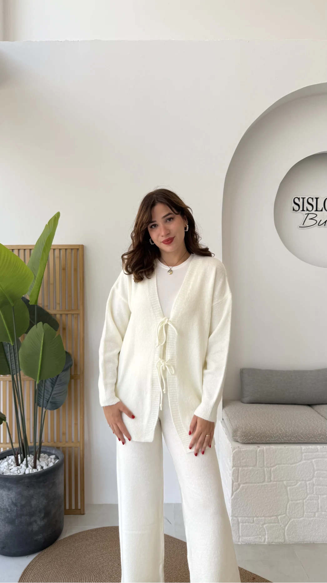 Eliora Çift Bağcıklı Triko Takım - Kırık Beyaz