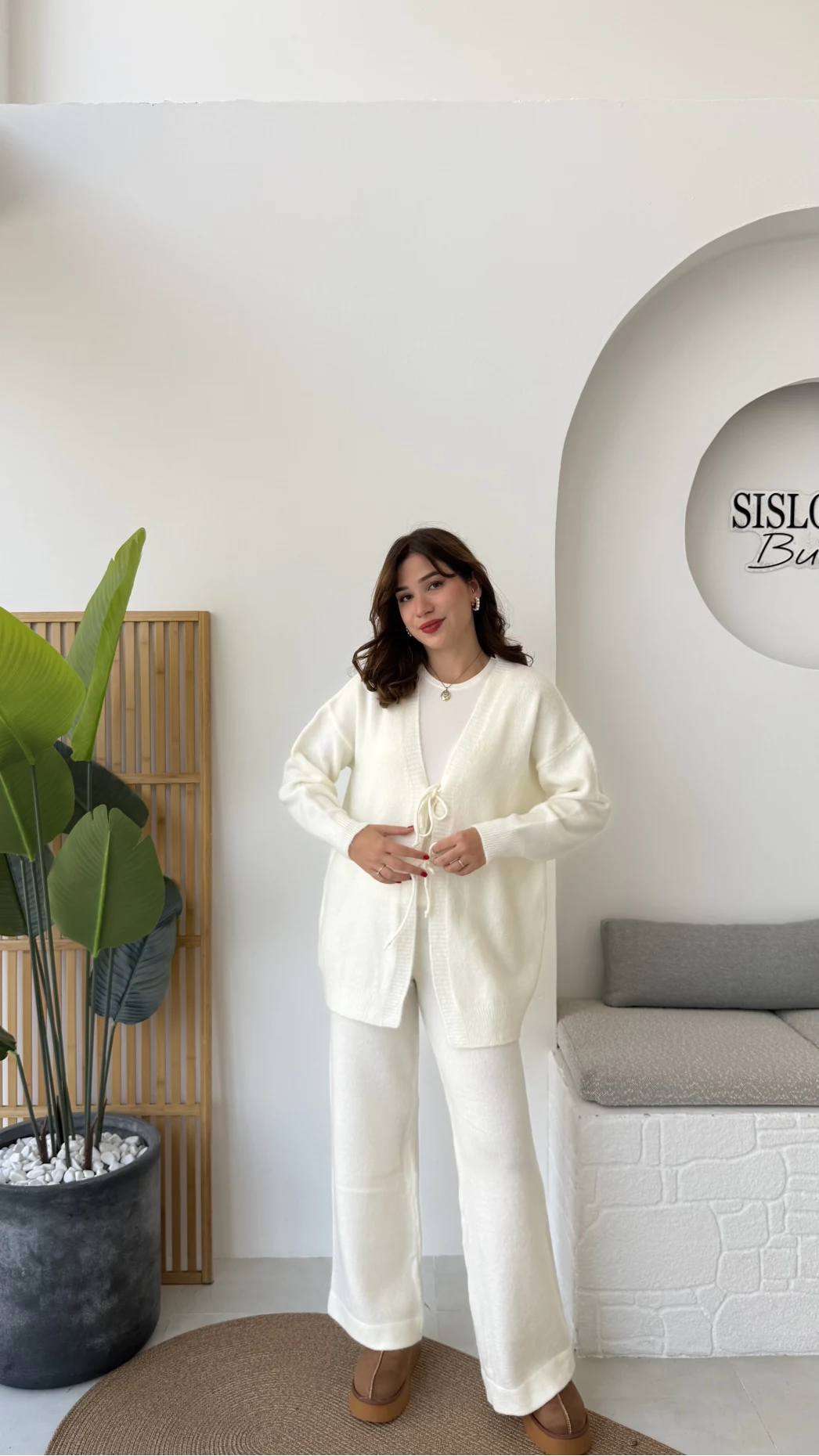 Eliora Çift Bağcıklı Triko Takım - Kırık Beyaz