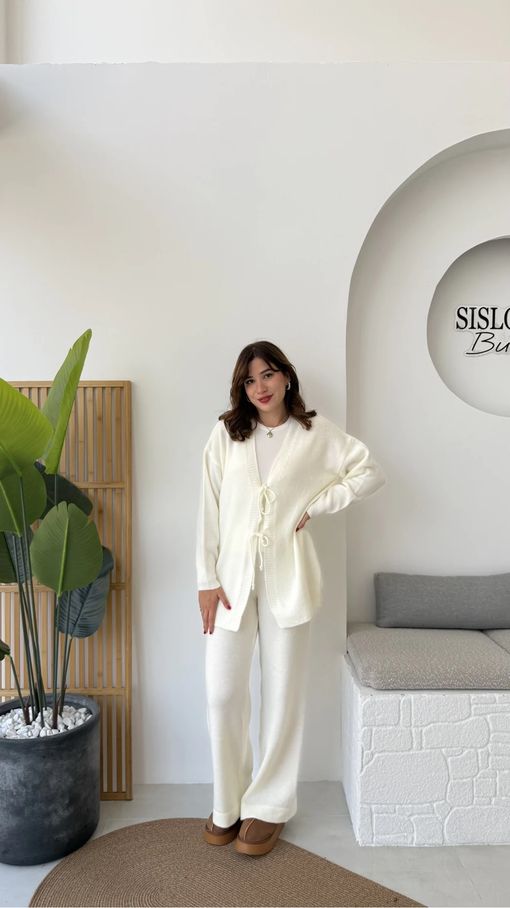 Eliora Çift Bağcıklı Triko Takım - Kırık Beyaz