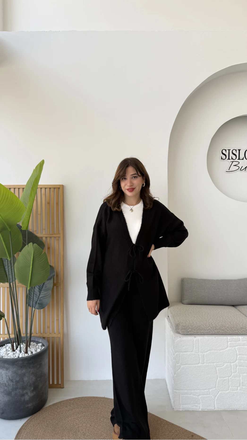 Eliora Çift Bağcıklı Triko Takım - Siyah