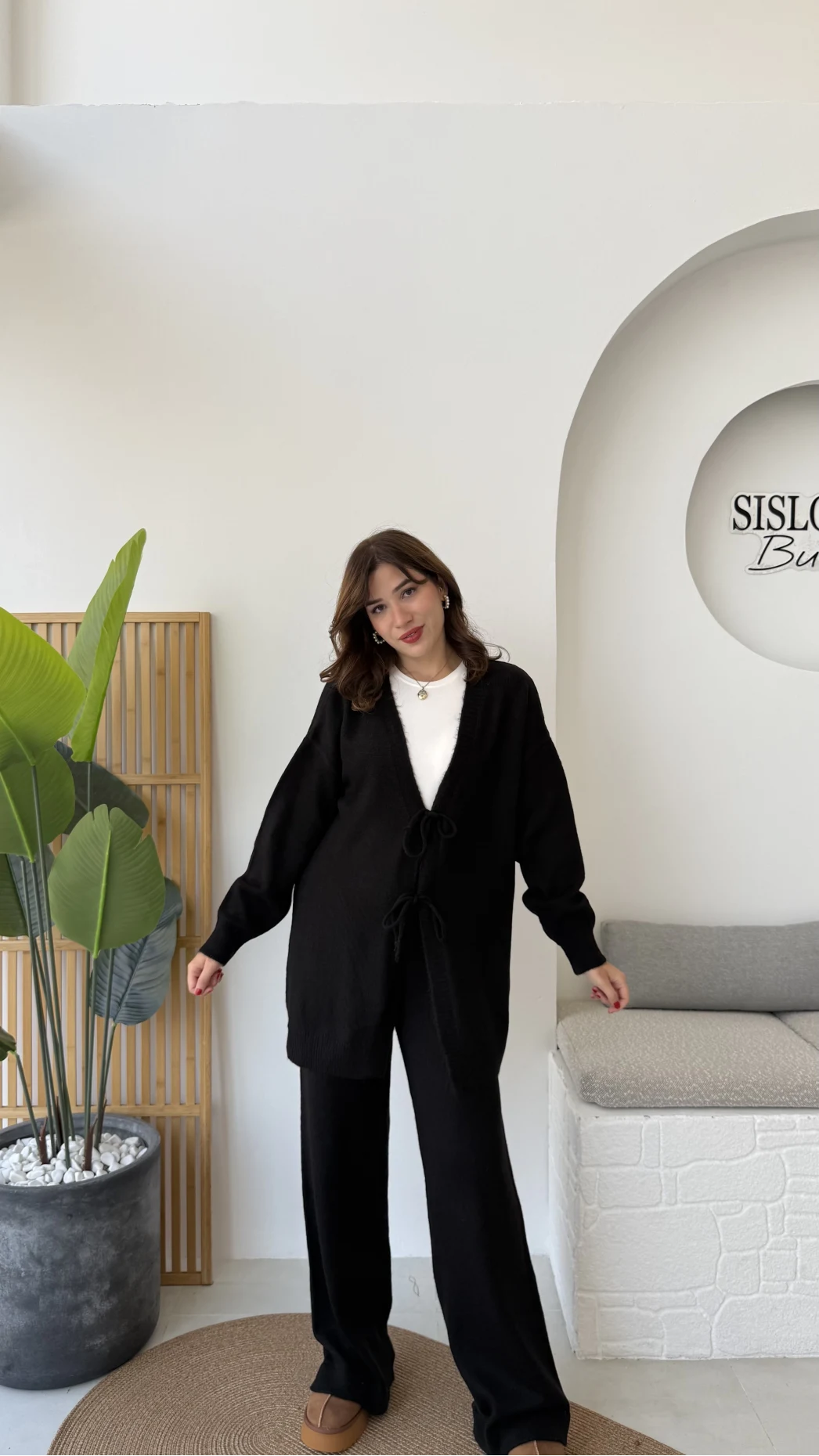 Eliora Çift Bağcıklı Triko Takım - Siyah