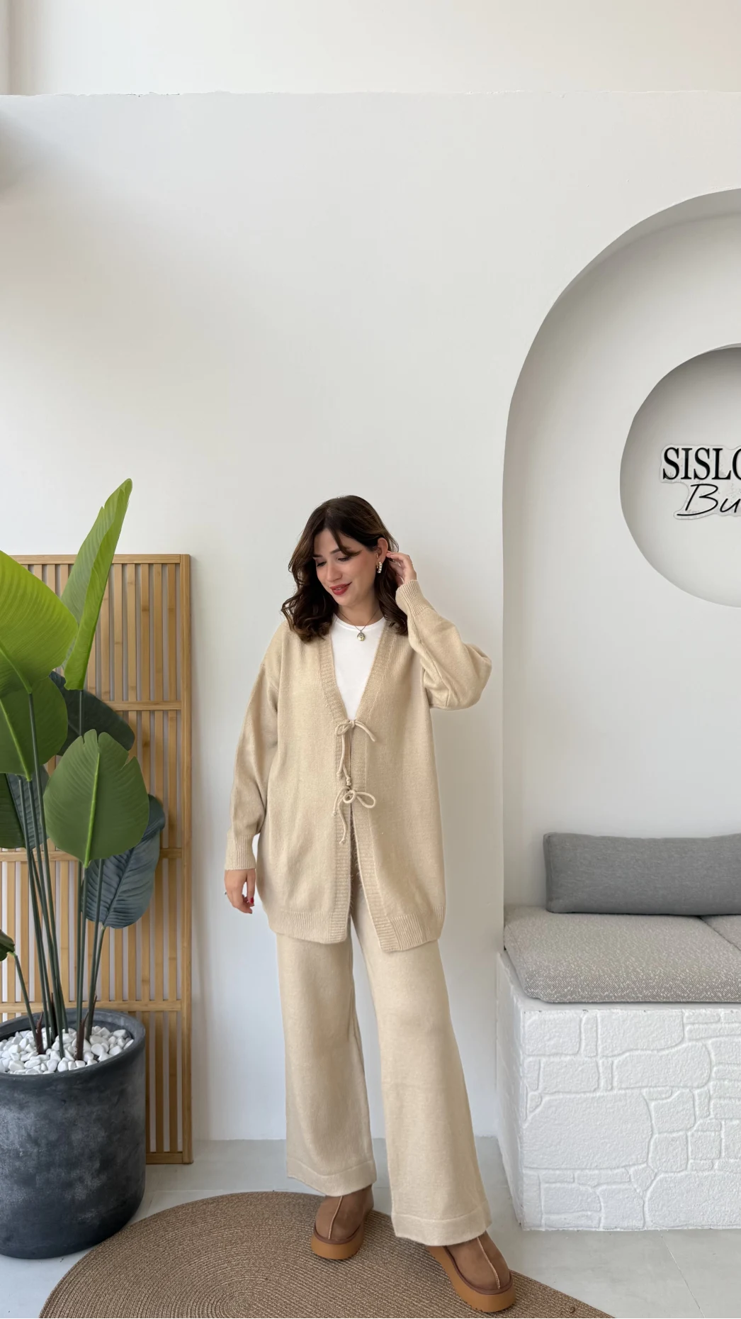 Eliora Çift Bağcıklı Triko Takım - Taş