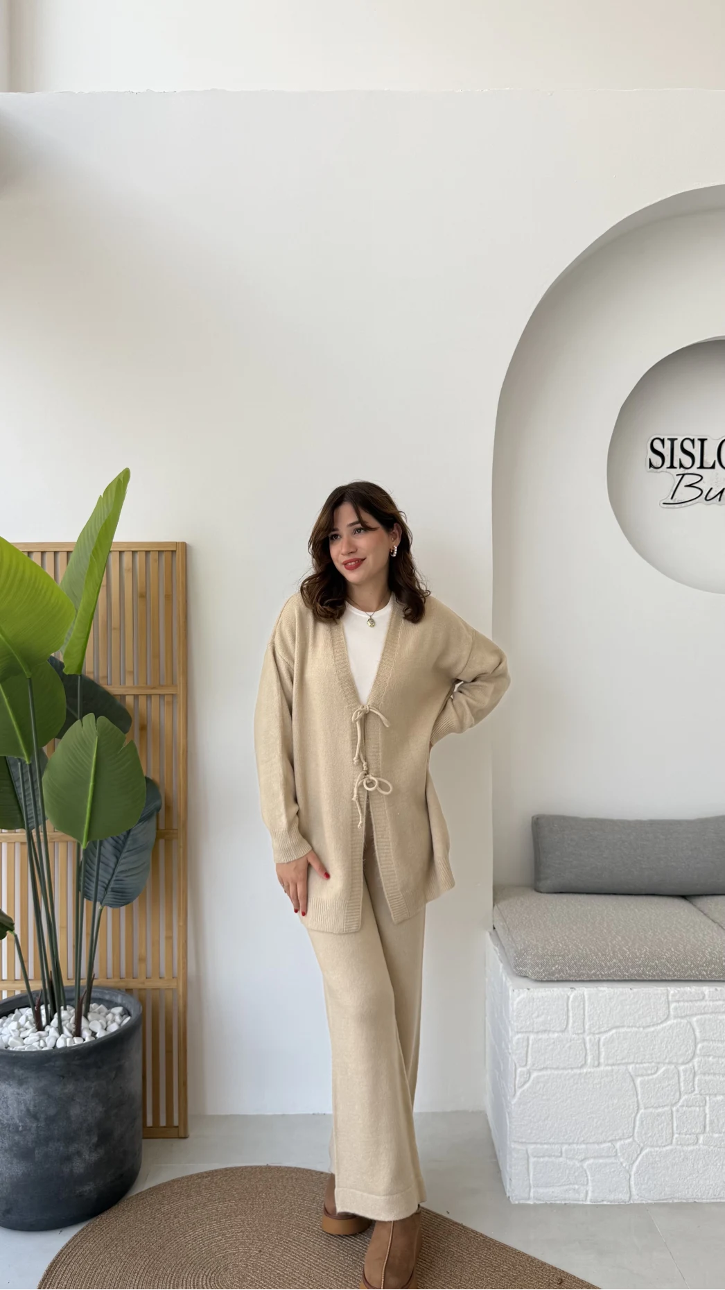 Eliora Çift Bağcıklı Triko Takım - Taş