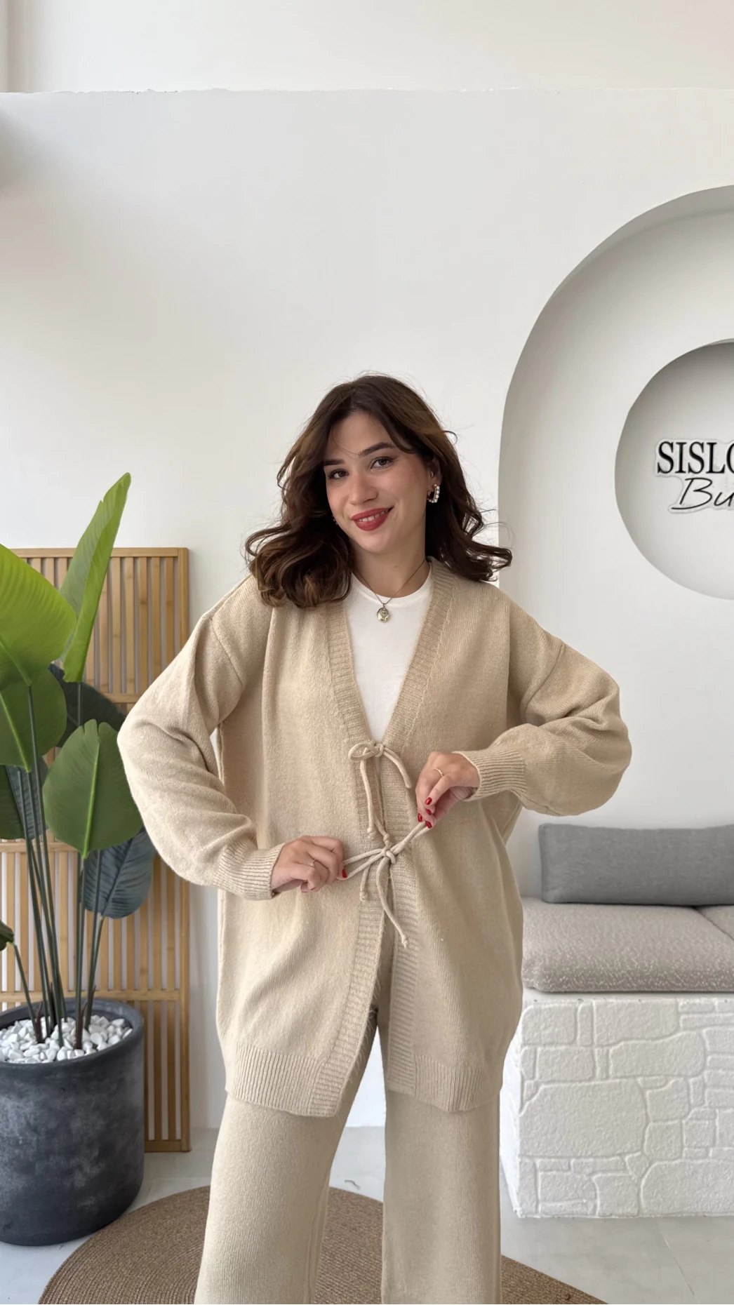 Eliora Çift Bağcıklı Triko Takım - Taş