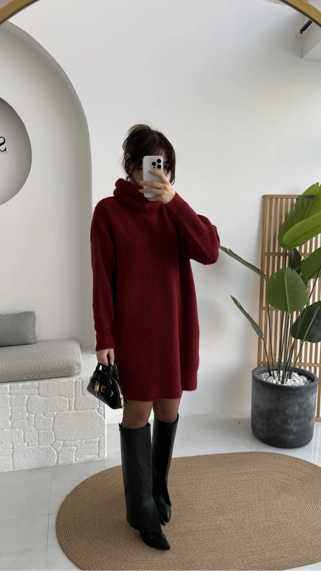 Ellarosa Boğazlı Elbise - Bordo - Kod: 5111