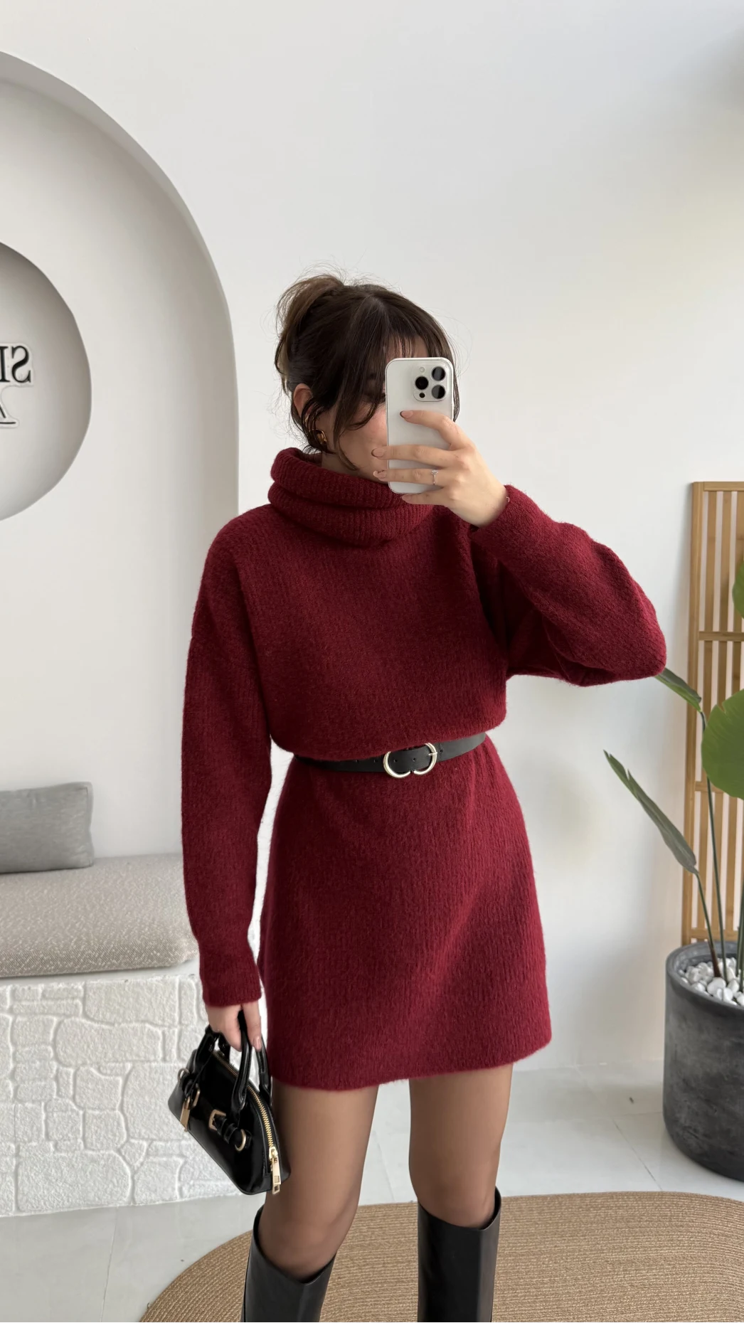 Ellarosa Boğazlı Elbise - Bordo - Kod: 5111