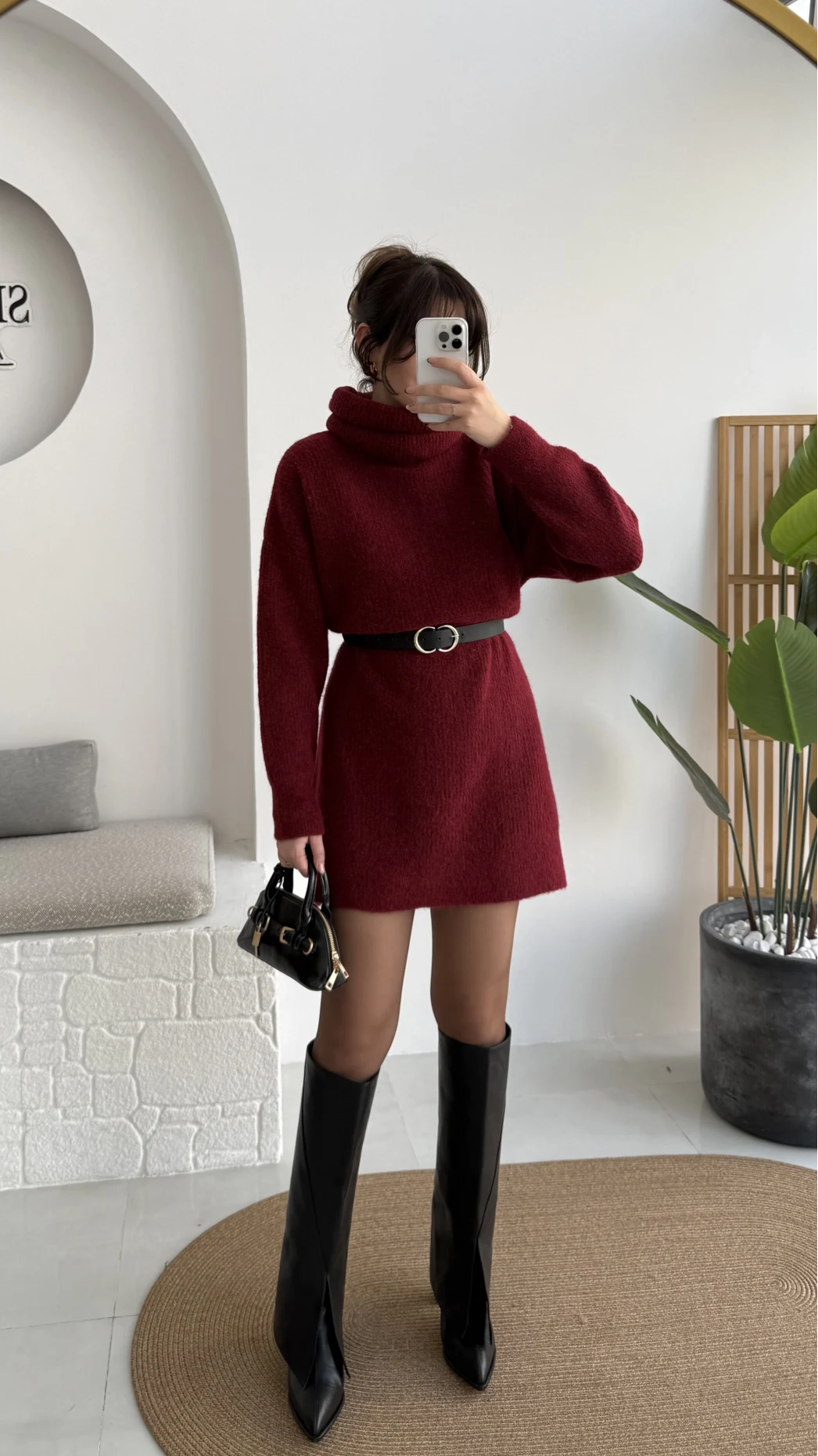 Ellarosa Boğazlı Elbise - Bordo - Kod: 5111