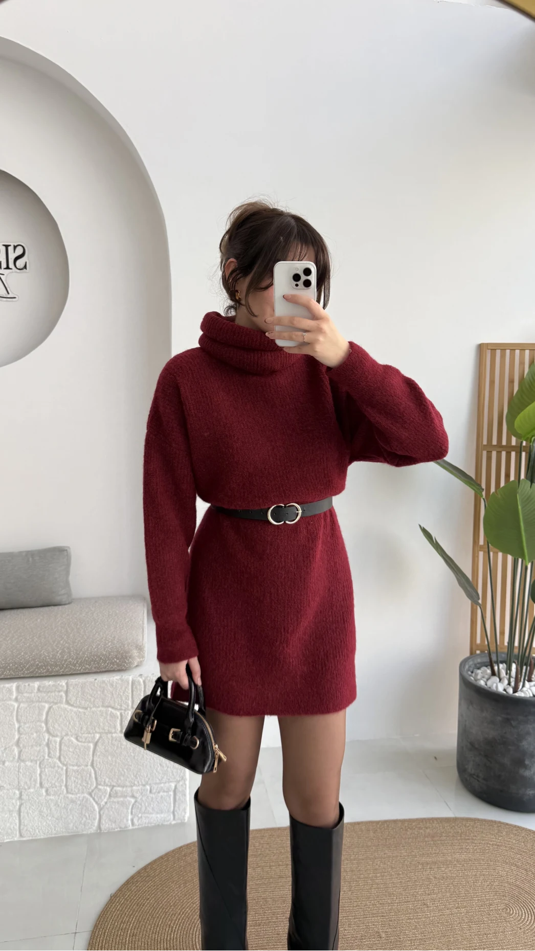 Ellarosa Boğazlı Elbise - Bordo - Kod: 5111