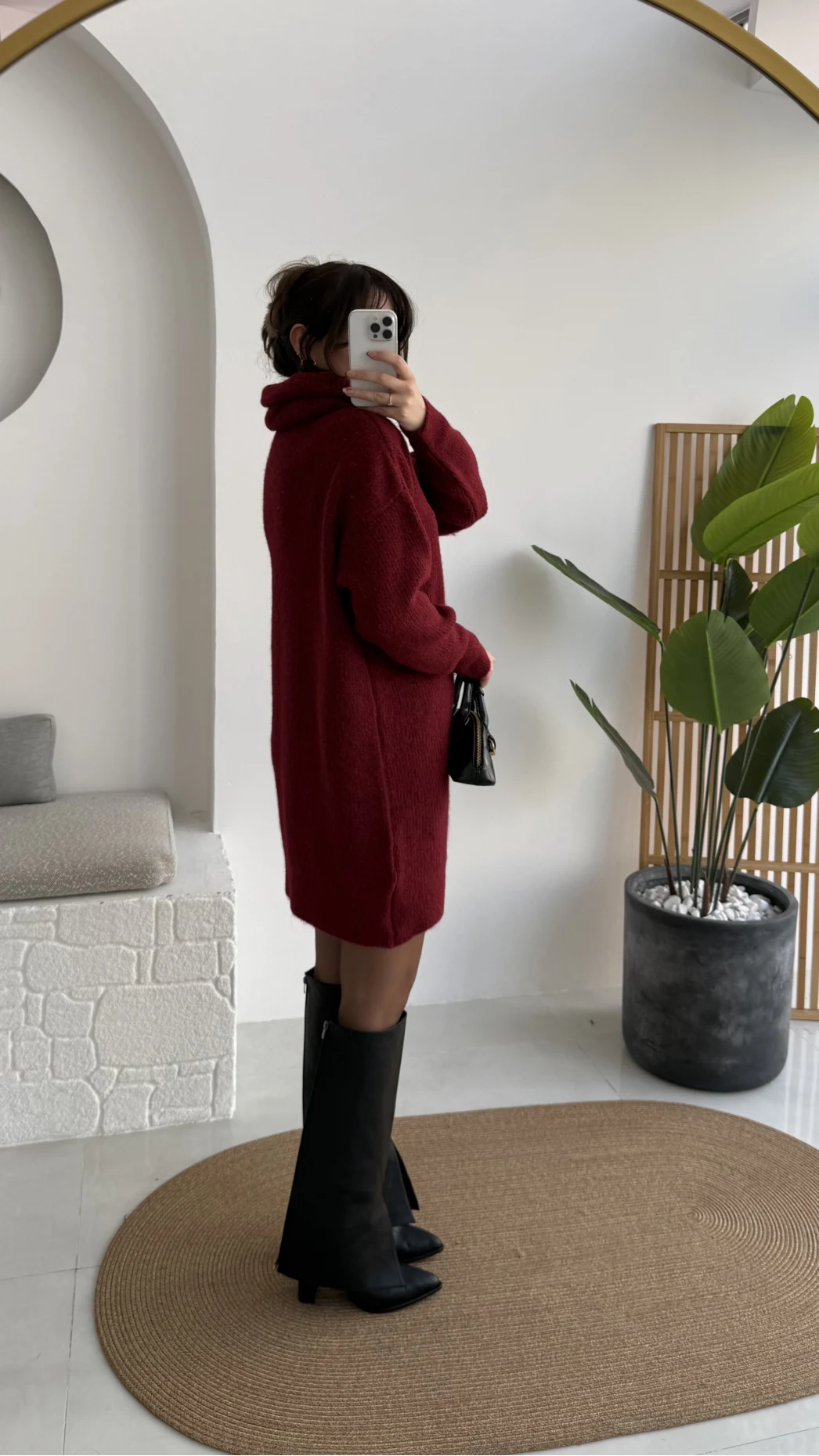 Ellarosa Boğazlı Elbise - Bordo - Kod: 5111