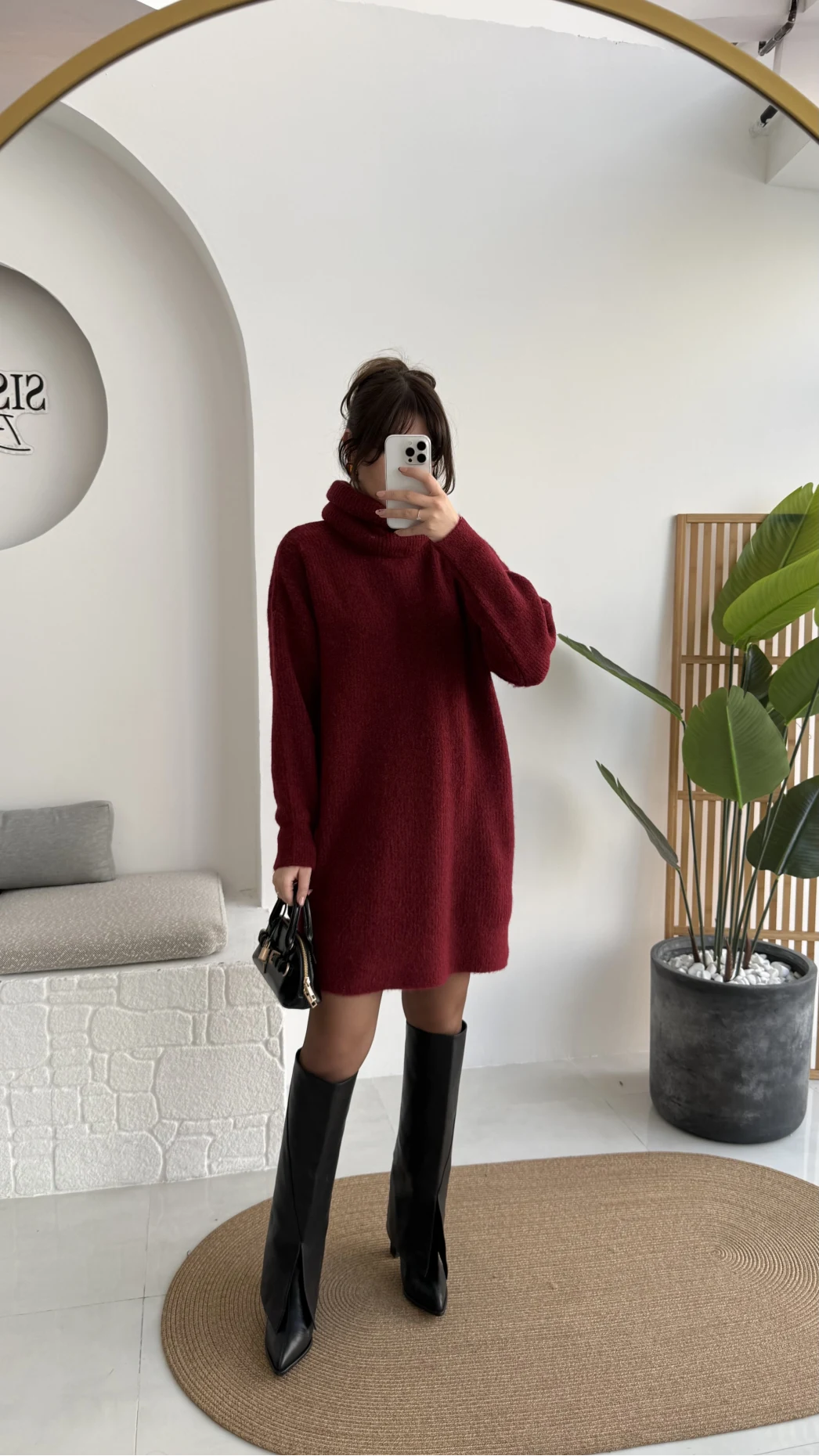 Ellarosa Boğazlı Elbise - Bordo - Kod: 5111