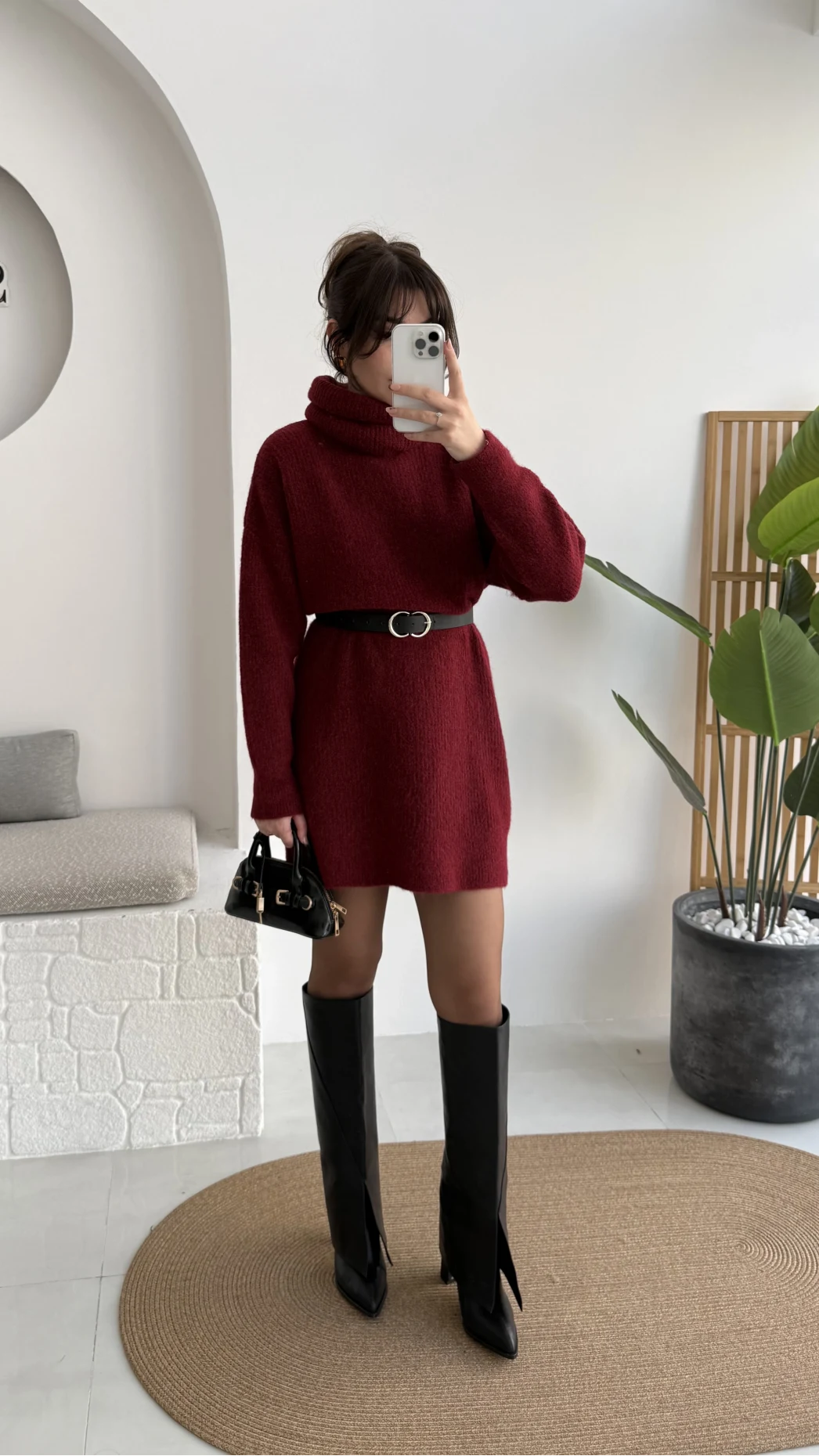 Ellarosa Boğazlı Elbise - Bordo - Kod: 5111