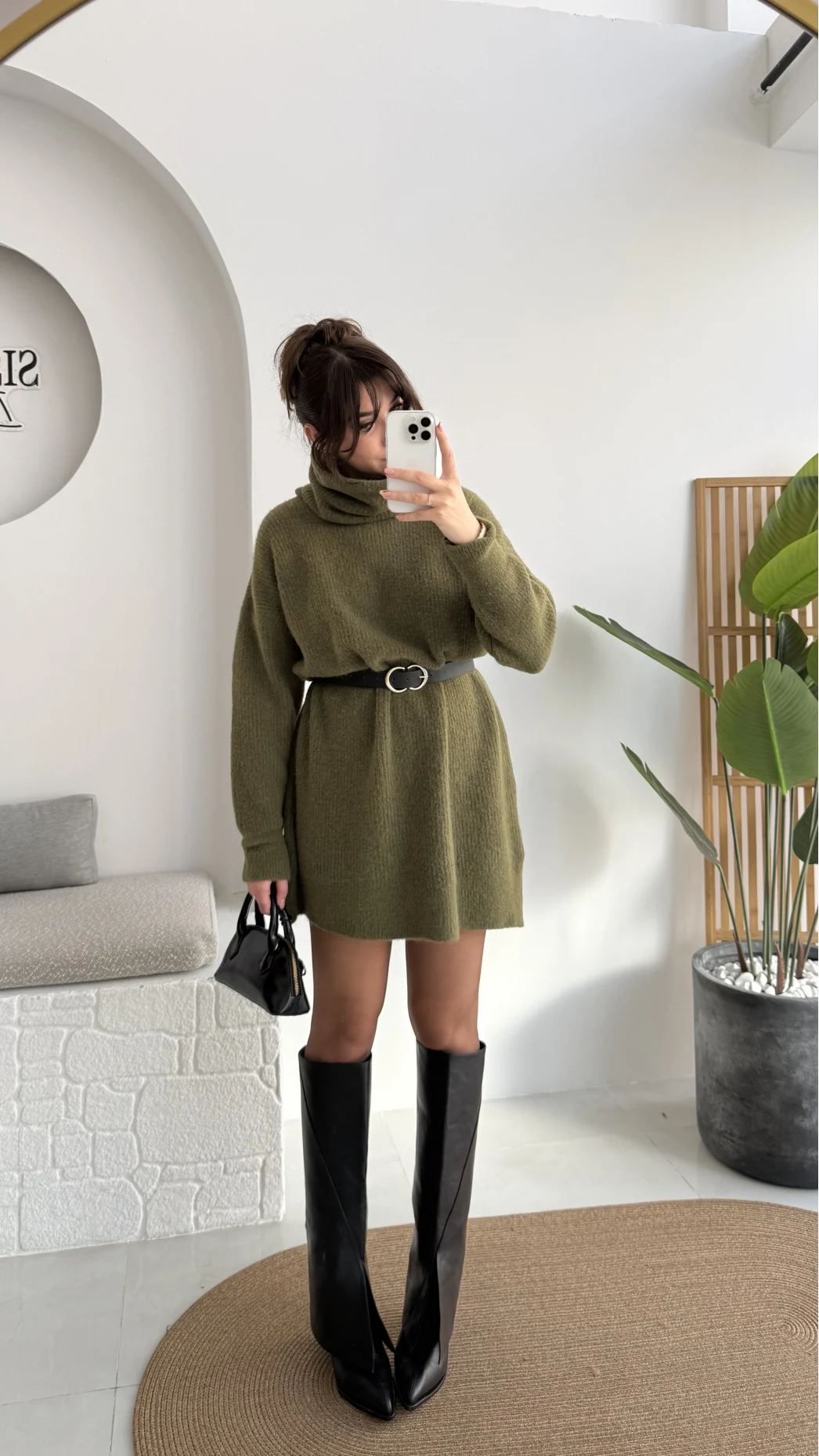 Ellarosa Boğazlı Elbise - Haki - Kod: 5111