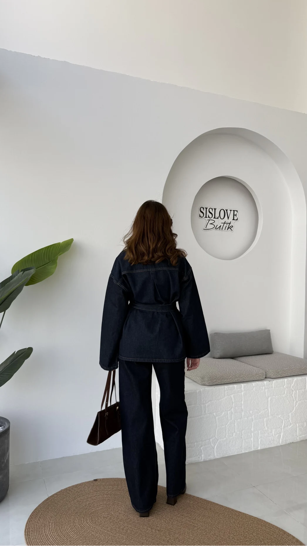 Ellie Kuşaklı Denim Ceket Pantolon Takım - Mavi