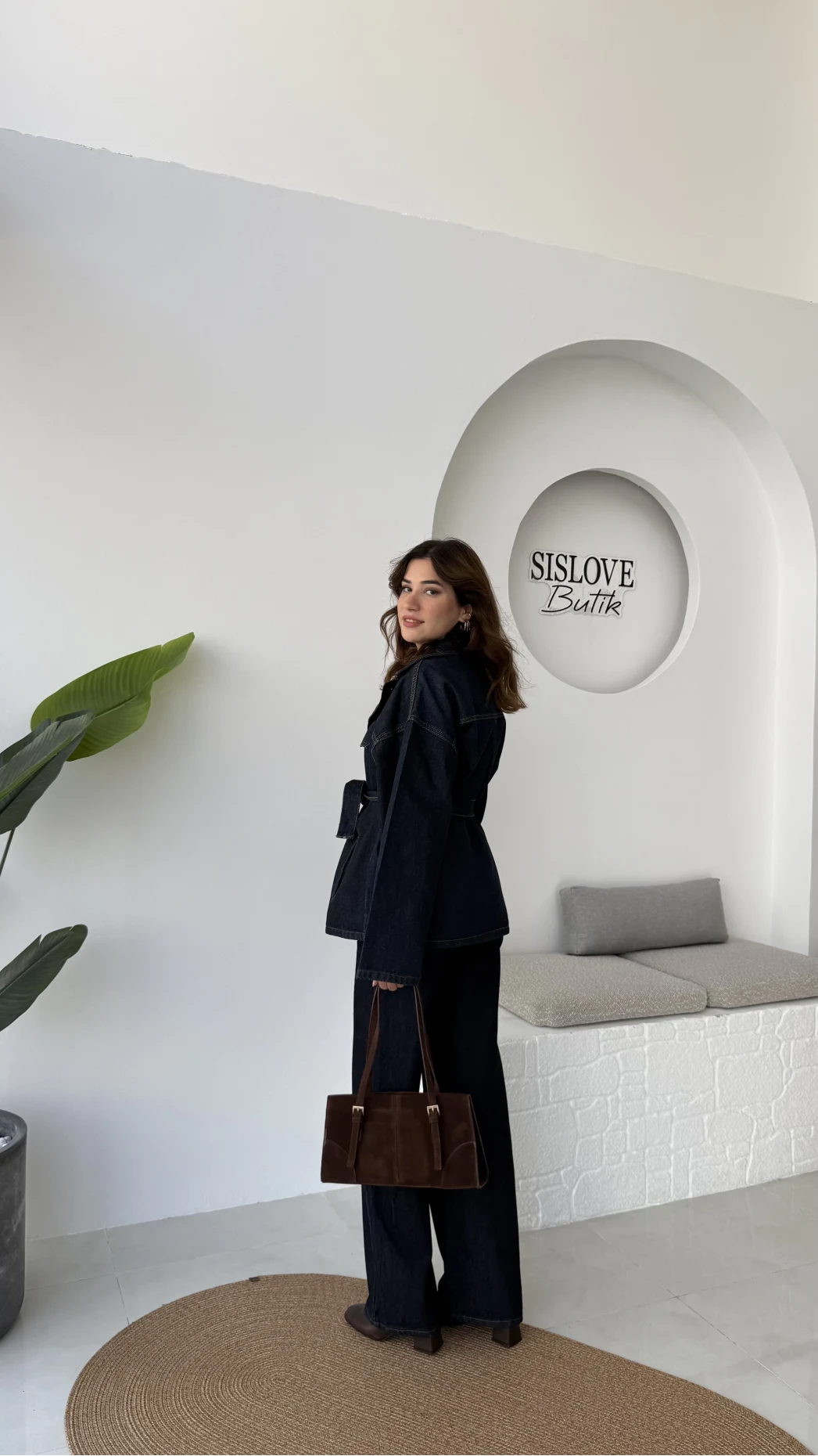 Ellie Kuşaklı Denim Ceket Pantolon Takım - Mavi