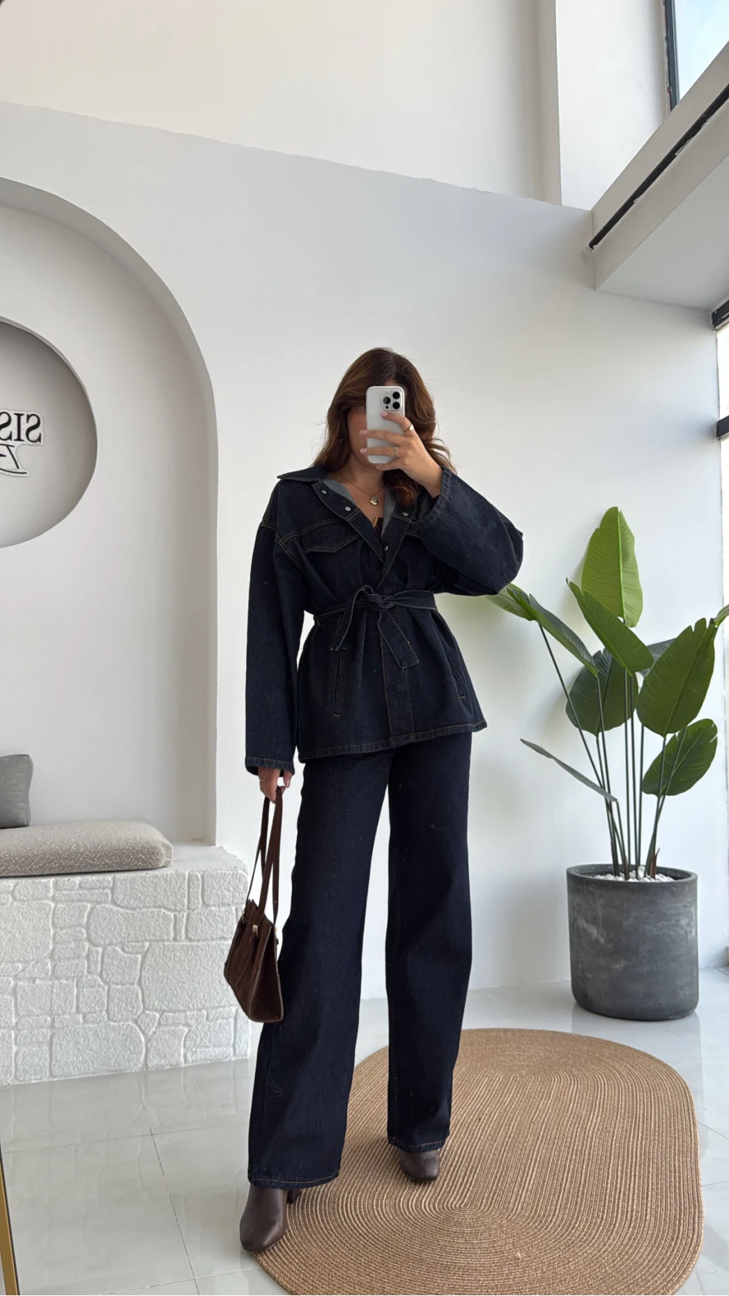 Ellie Kuşaklı Denim Ceket Pantolon Takım - Mavi