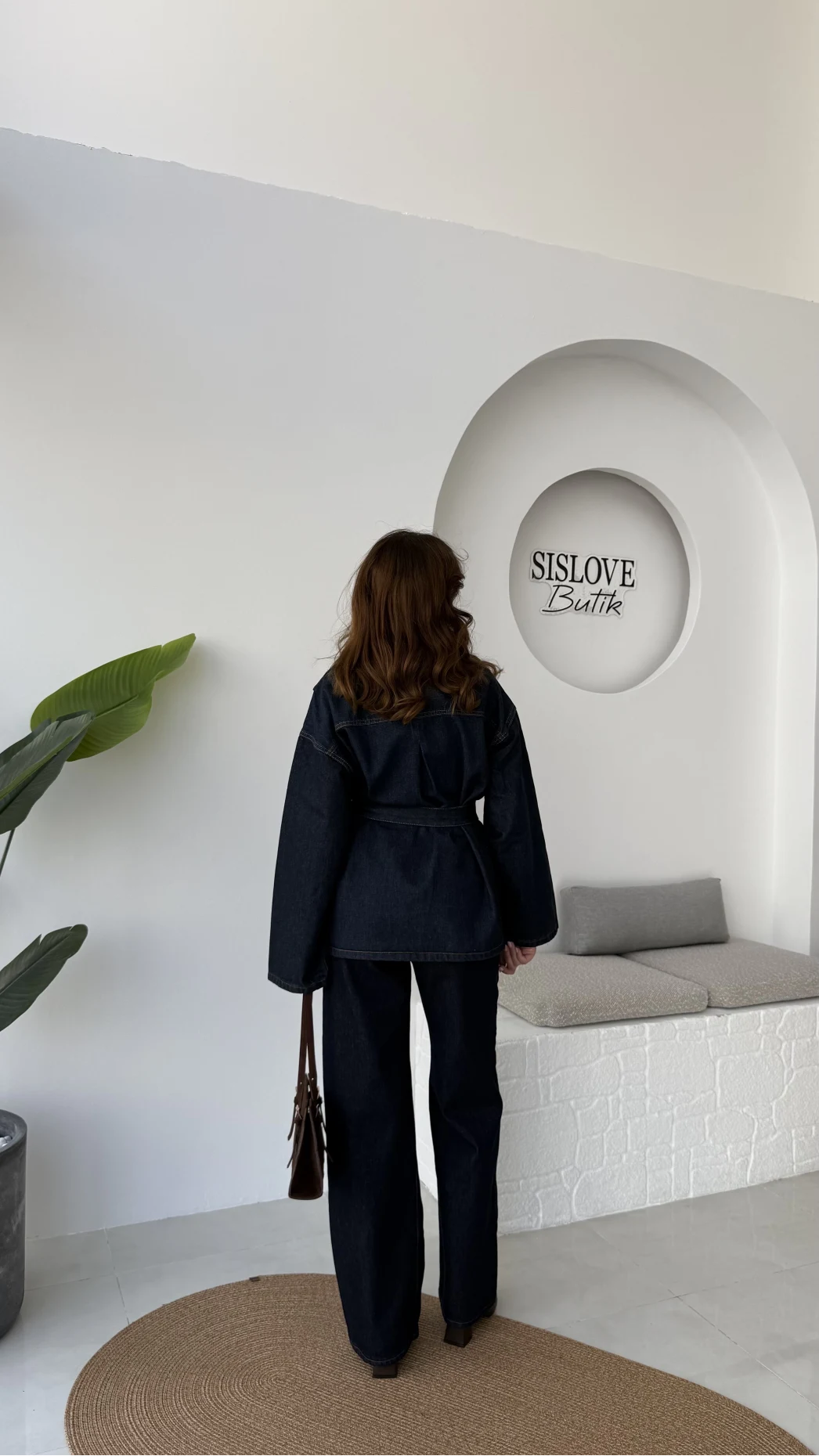 Ellie Kuşaklı Denim Ceket Pantolon Takım - Mavi