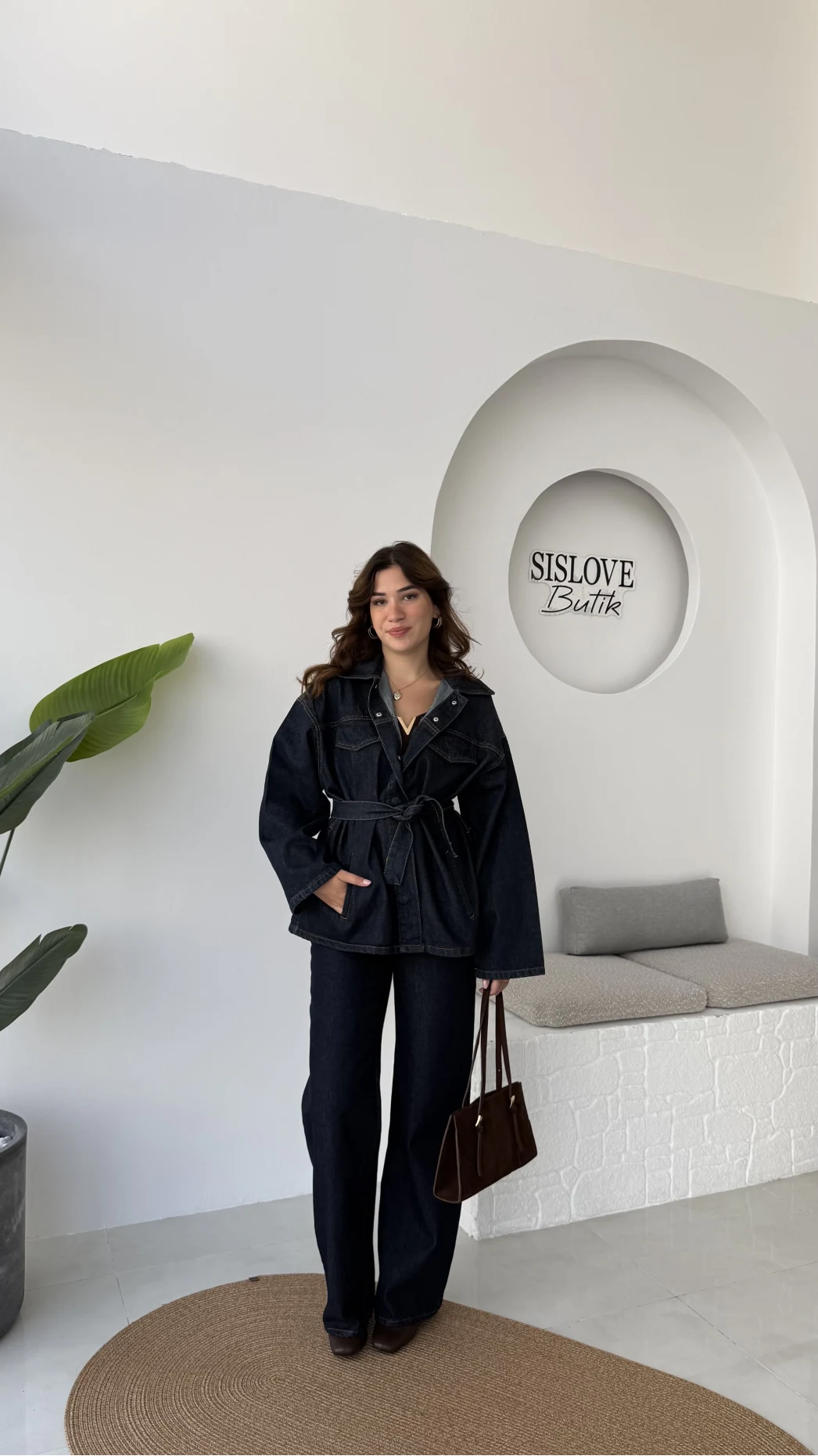 Ellie Kuşaklı Denim Ceket Pantolon Takım - Mavi