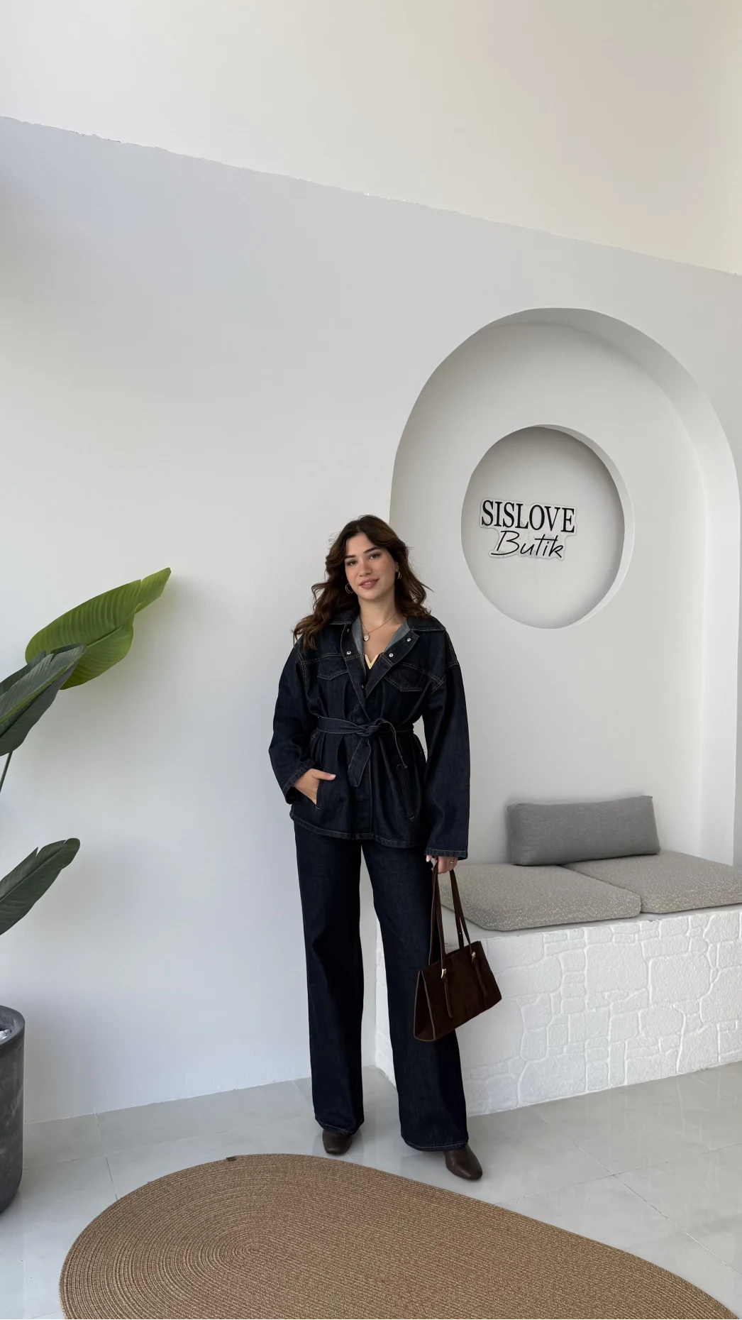 Ellie Kuşaklı Denim Ceket Pantolon Takım - Mavi