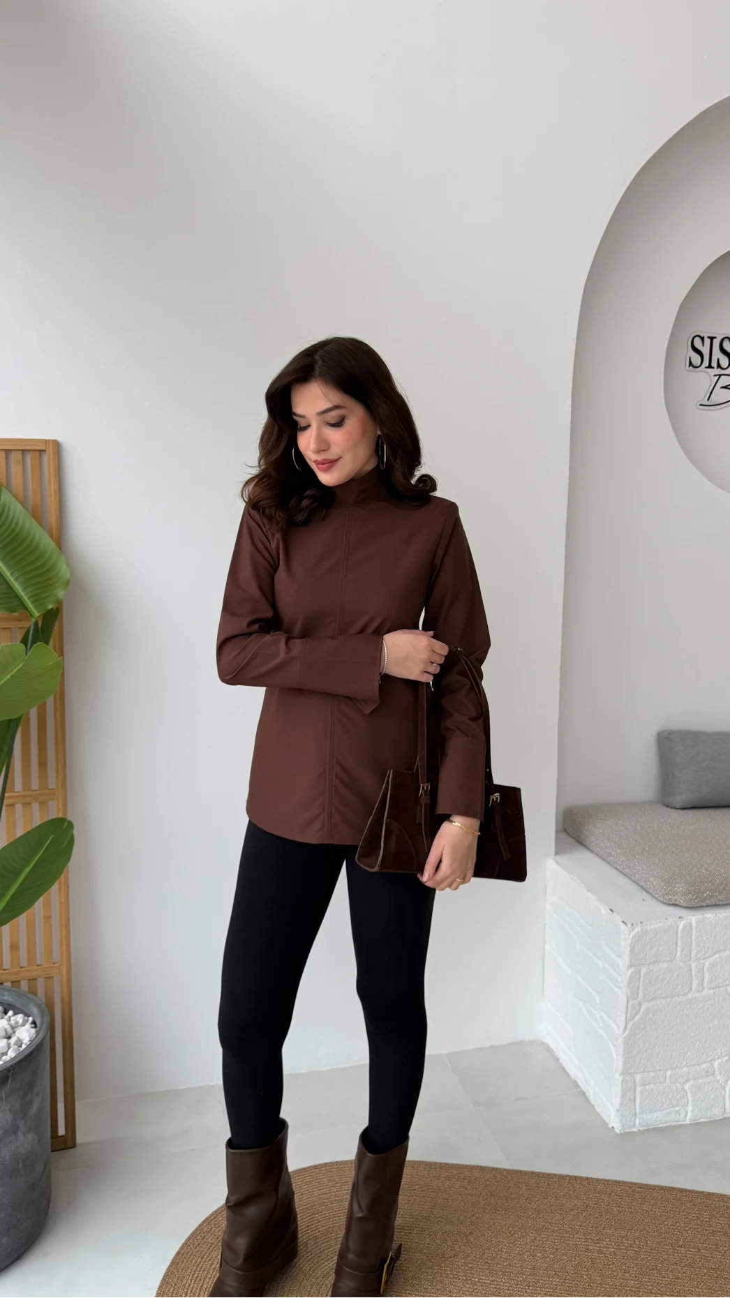 Ellıs Vatkalı Bağlamalı Tunik Gömlek - Acı Kahve - Kod: 26200