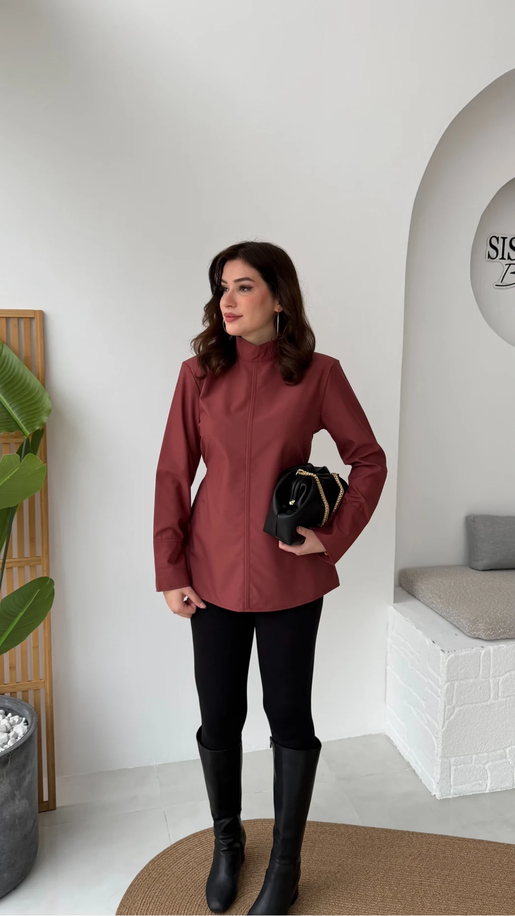 Ellıs Vatkalı Bağlamalı Tunik Gömlek - Kiremit - Kod: 26200