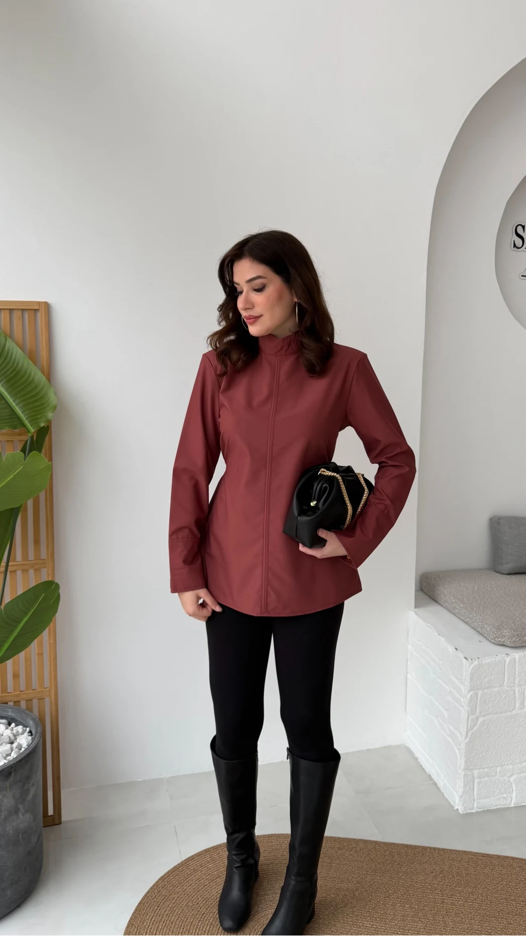 Ellıs Vatkalı Bağlamalı Tunik Gömlek - Kiremit - Kod: 26200