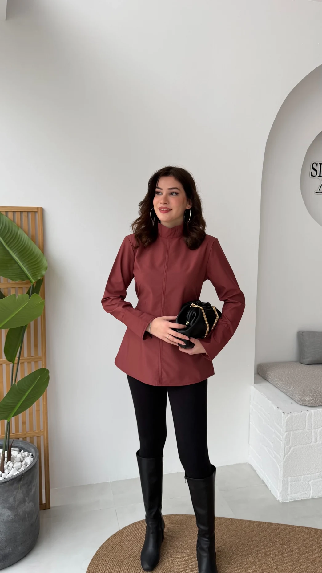 Ellıs Vatkalı Bağlamalı Tunik Gömlek - Kiremit - Kod: 26200