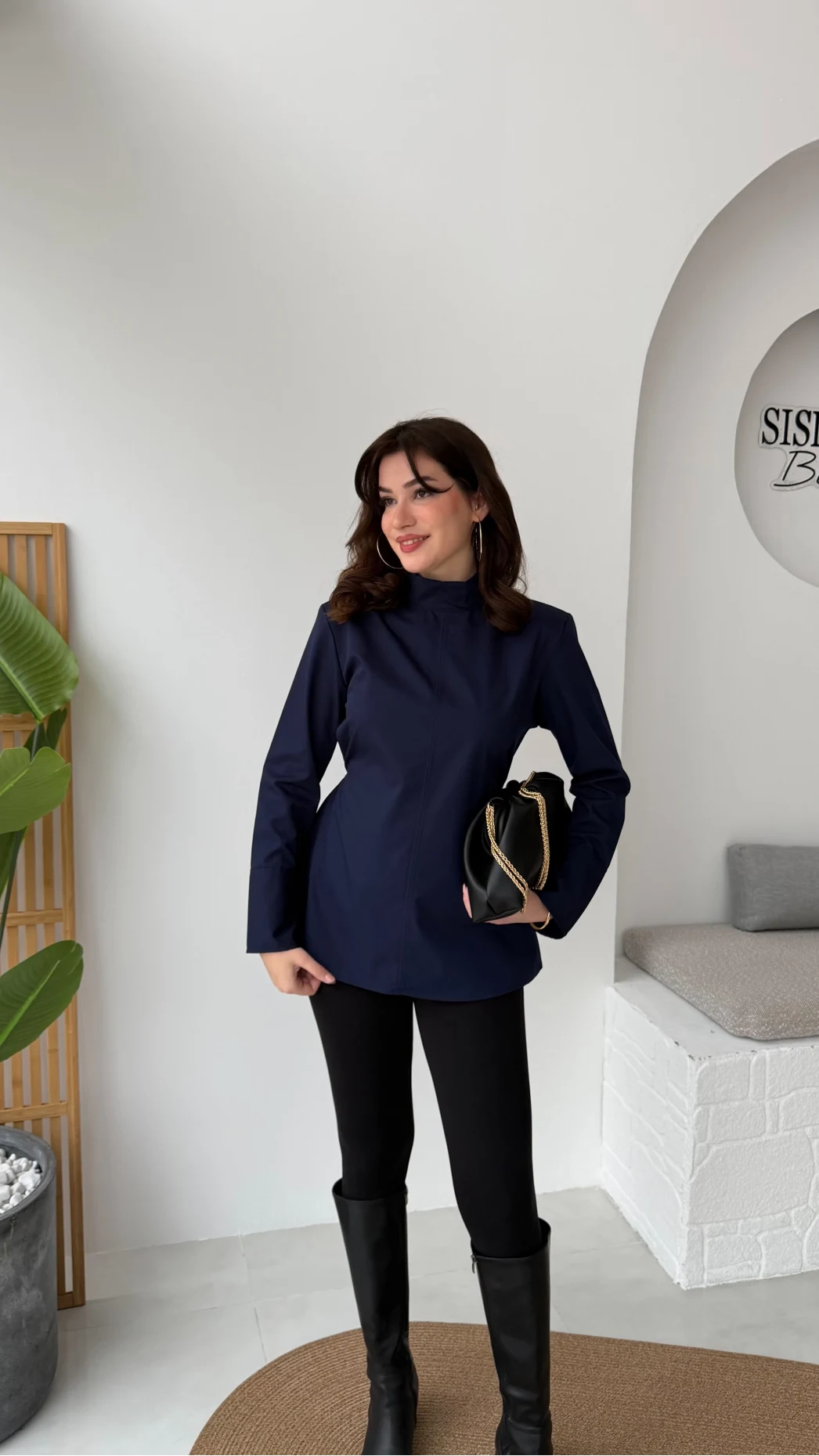 Ellıs Vatkalı Bağlamalı Tunik Gömlek - Lacivert - Kod: 26200